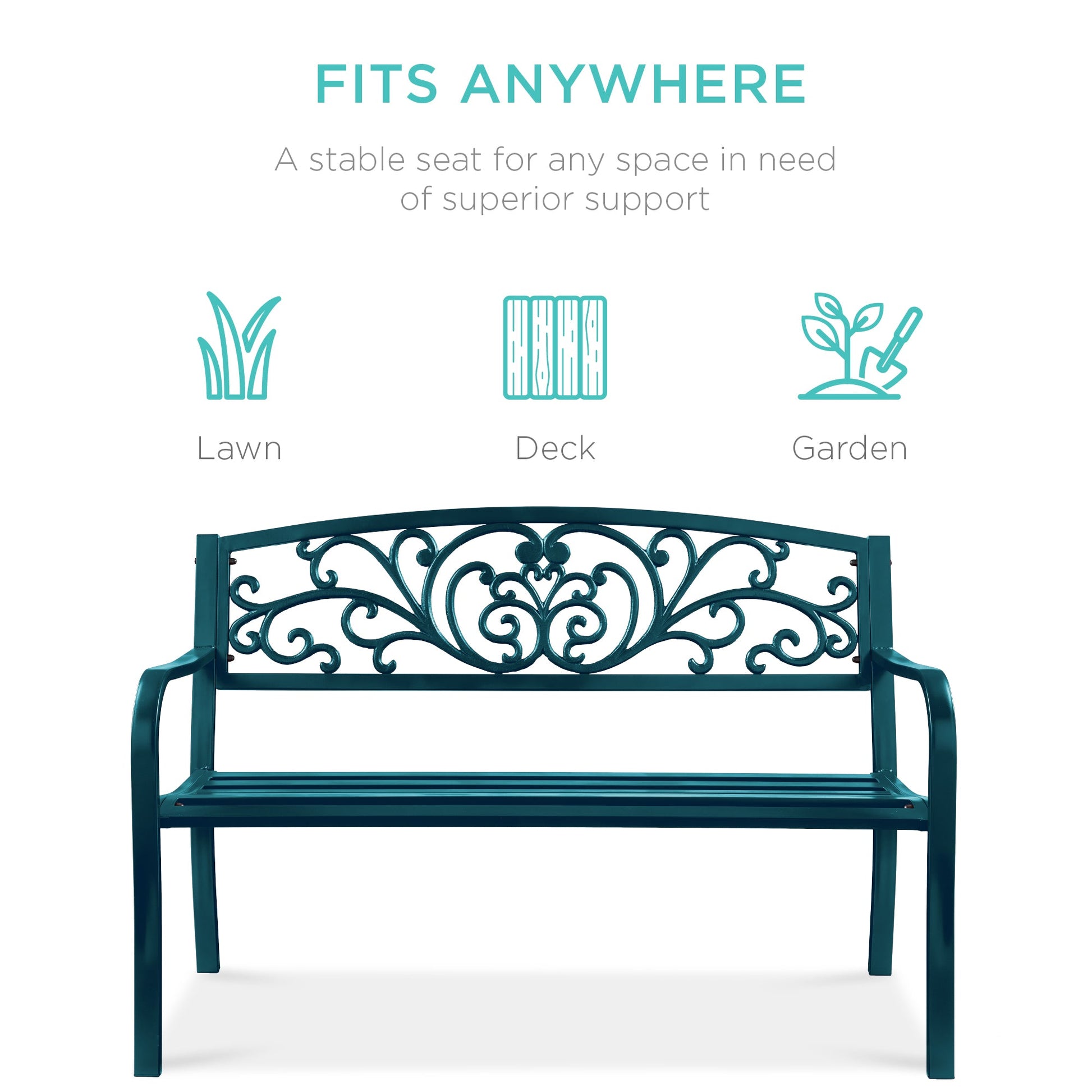 Steel Bench for Outdoor, Patio, Garden w/ Floral Design - 50in