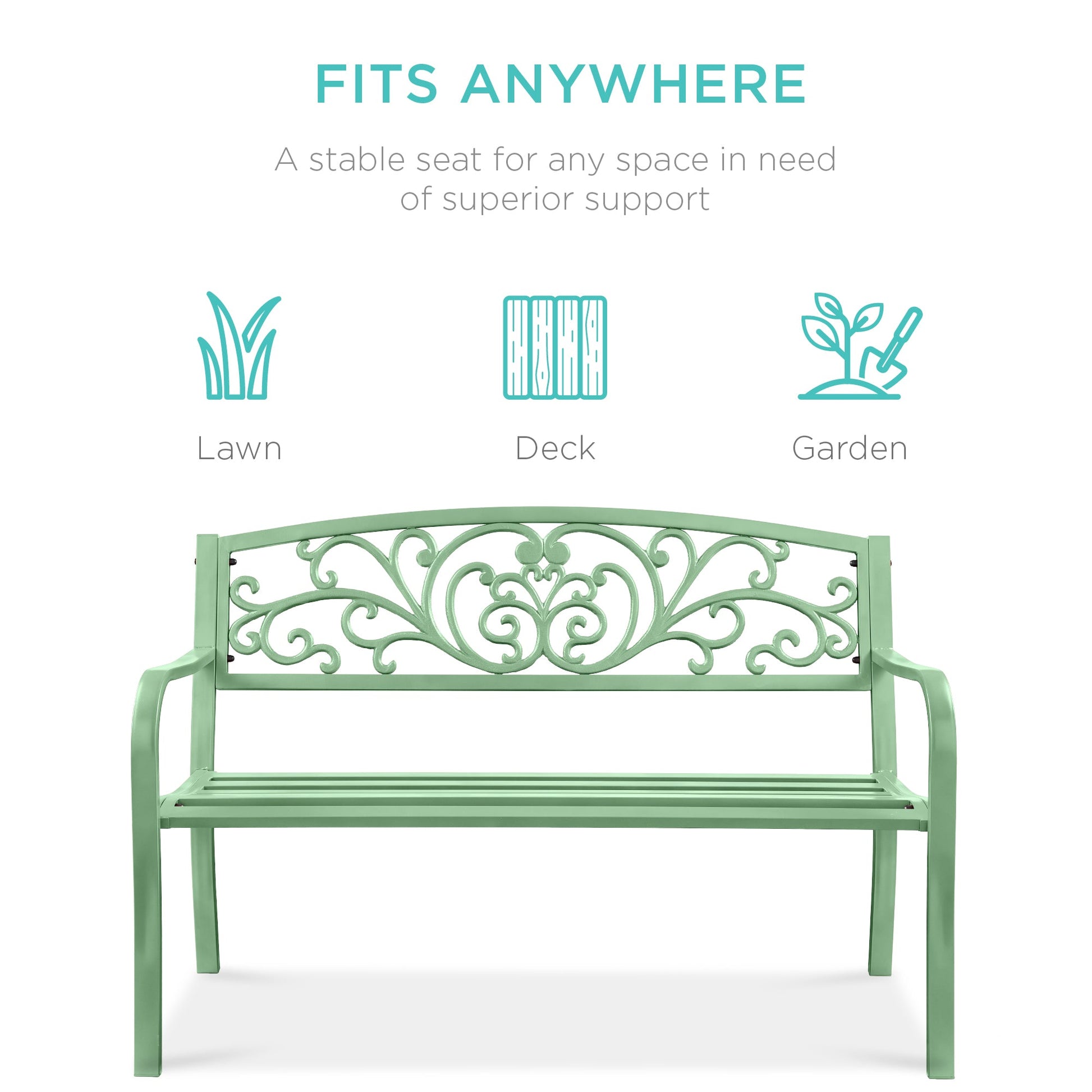 Steel Bench for Outdoor, Patio, Garden w/ Floral Design - 50in