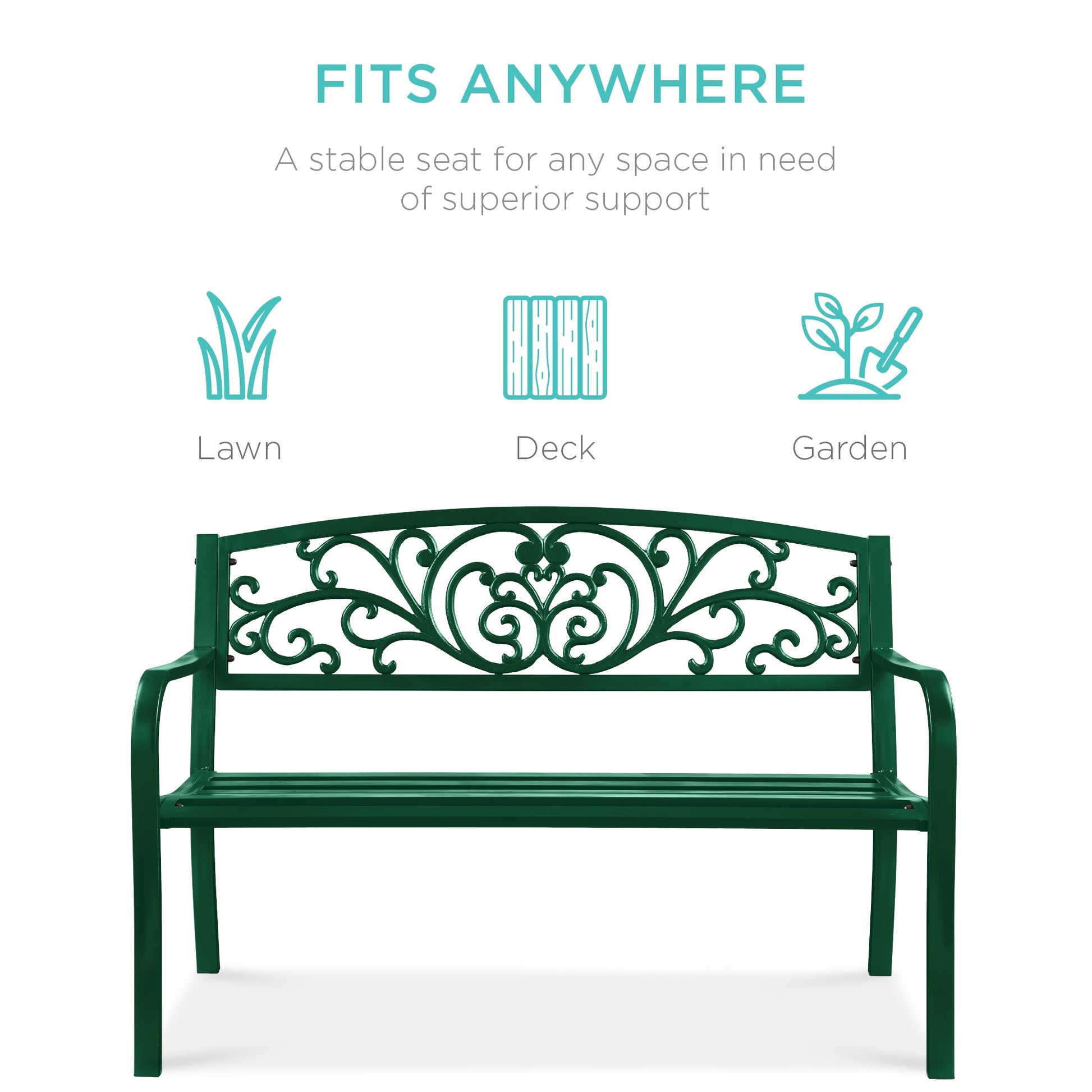 Steel Bench for Outdoor, Patio, Garden w/ Floral Design - 50in