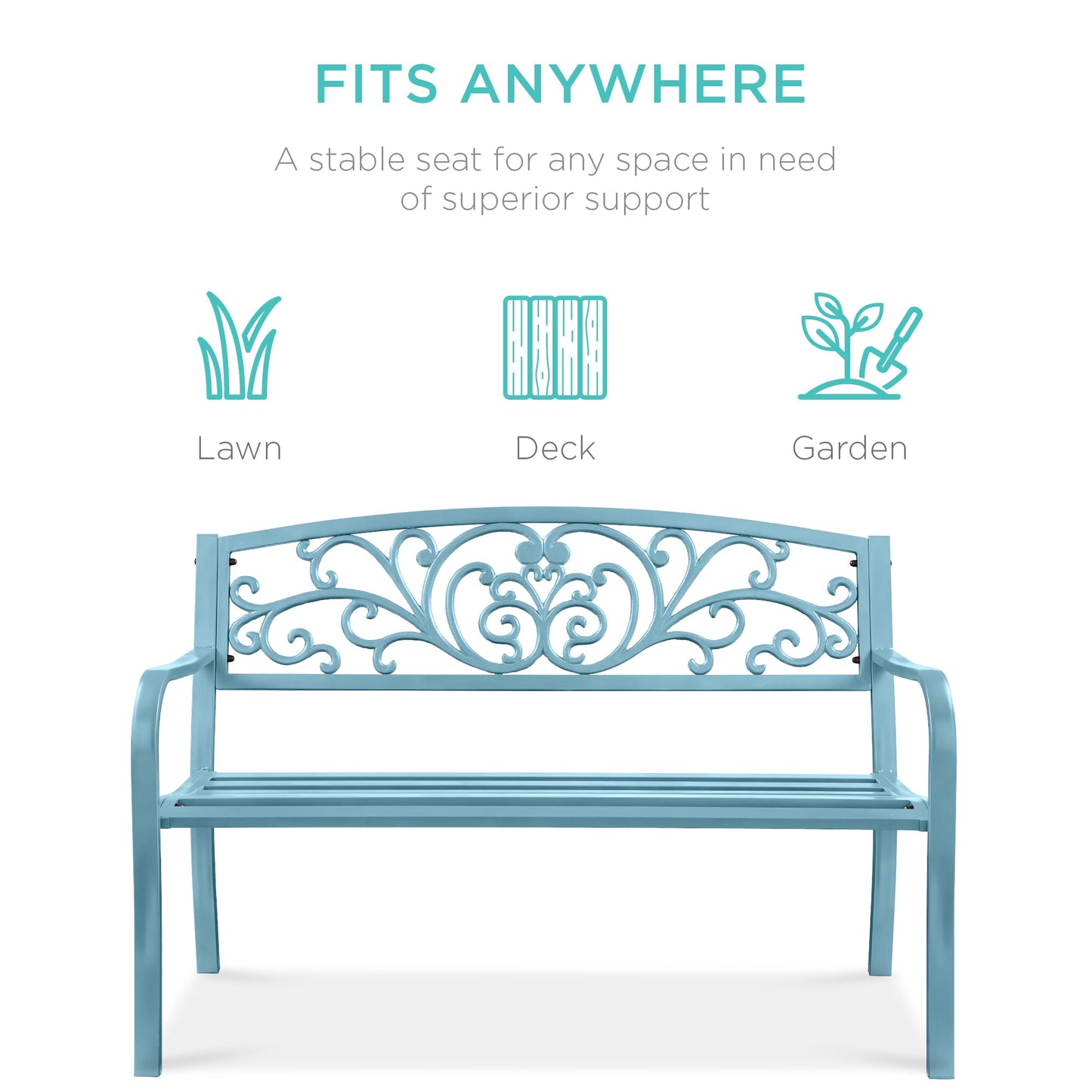 Steel Bench for Outdoor, Patio, Garden w/ Floral Design - 50in