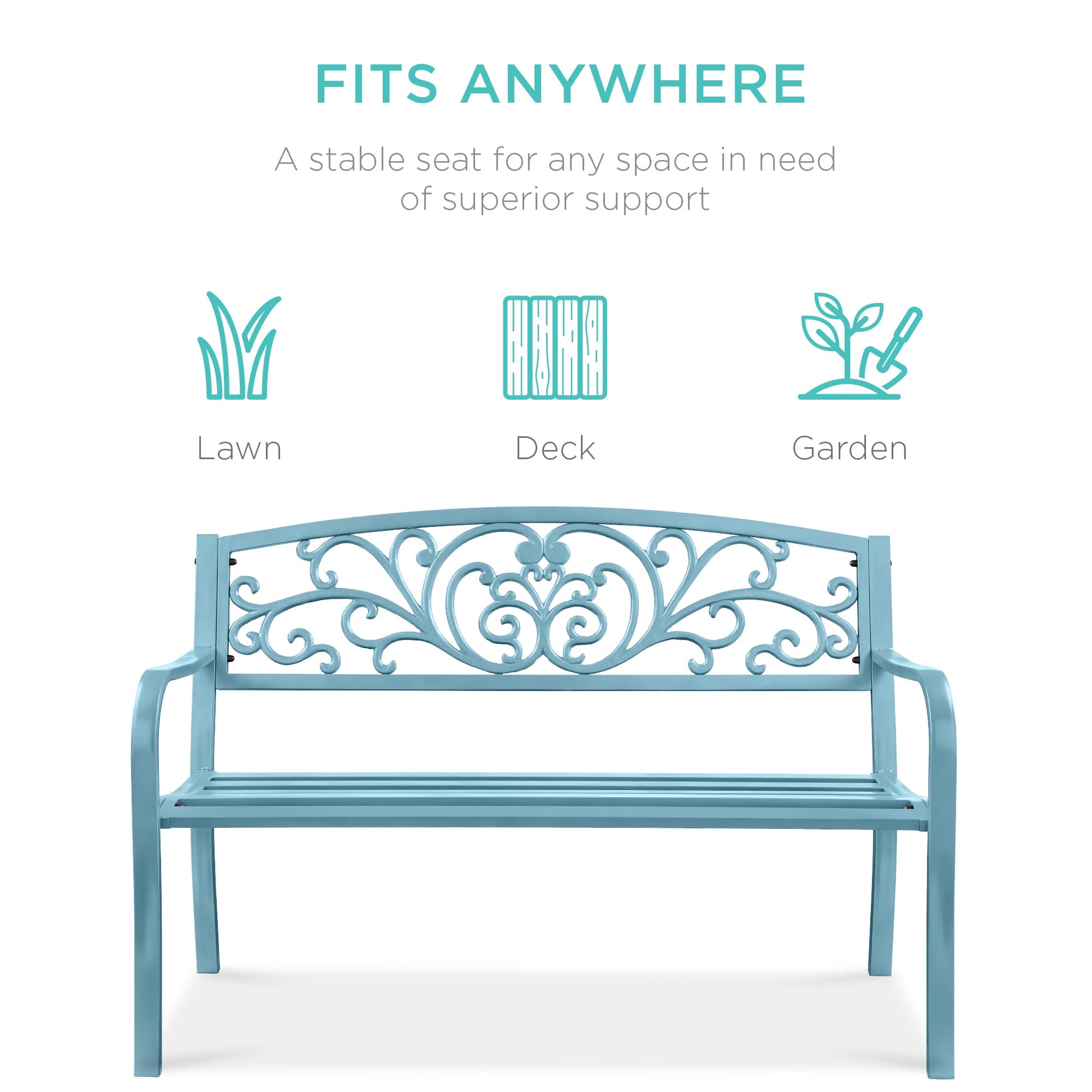 Steel Bench for Outdoor, Patio, Garden w/ Floral Design - 50in