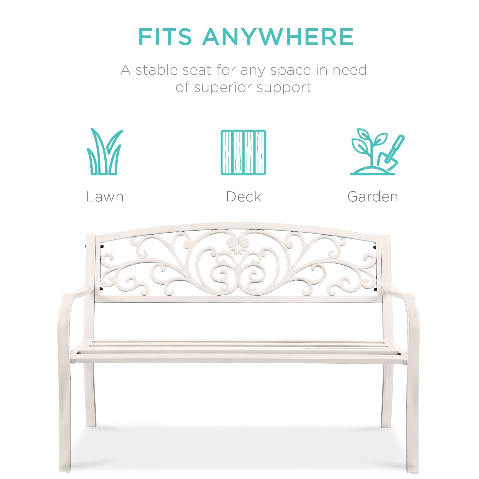 Steel Bench for Outdoor, Patio, Garden w/ Floral Design - 50in