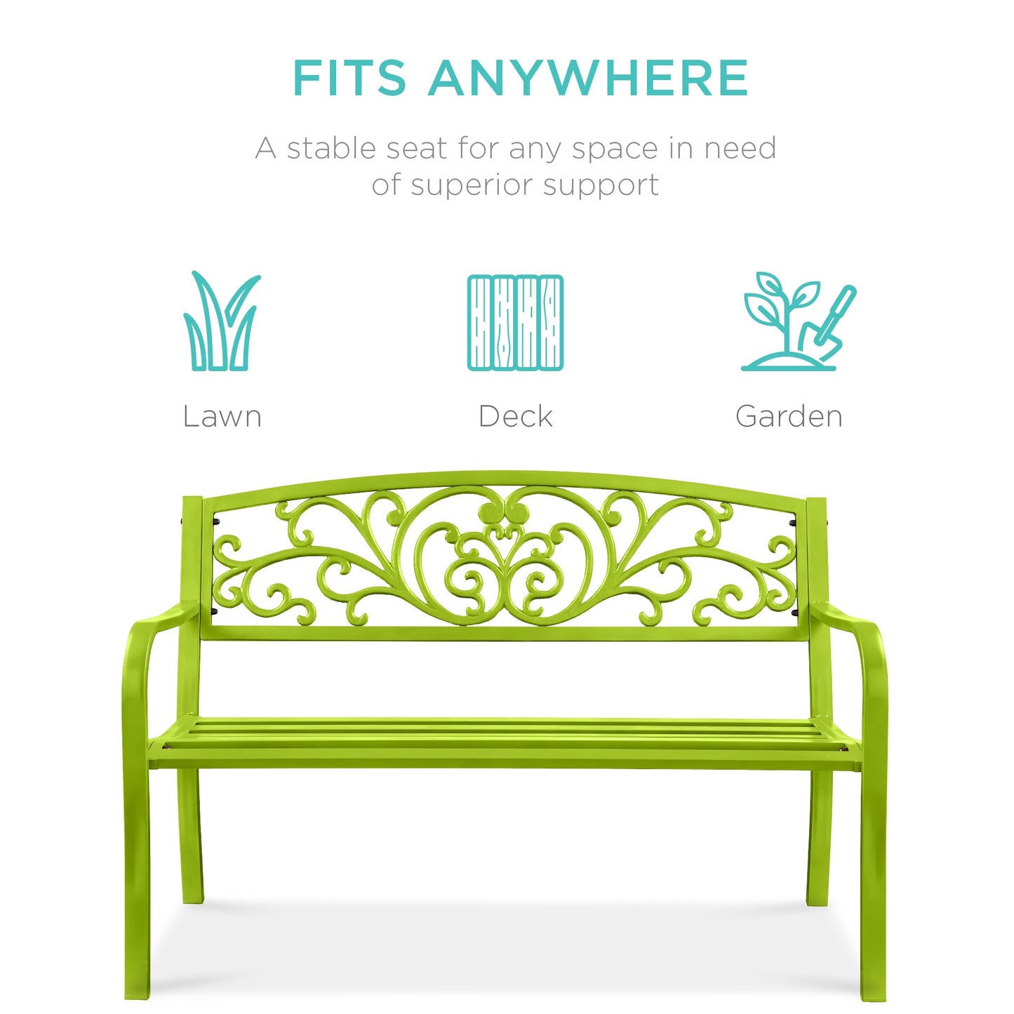 Steel Bench for Outdoor, Patio, Garden w/ Floral Design - 50in