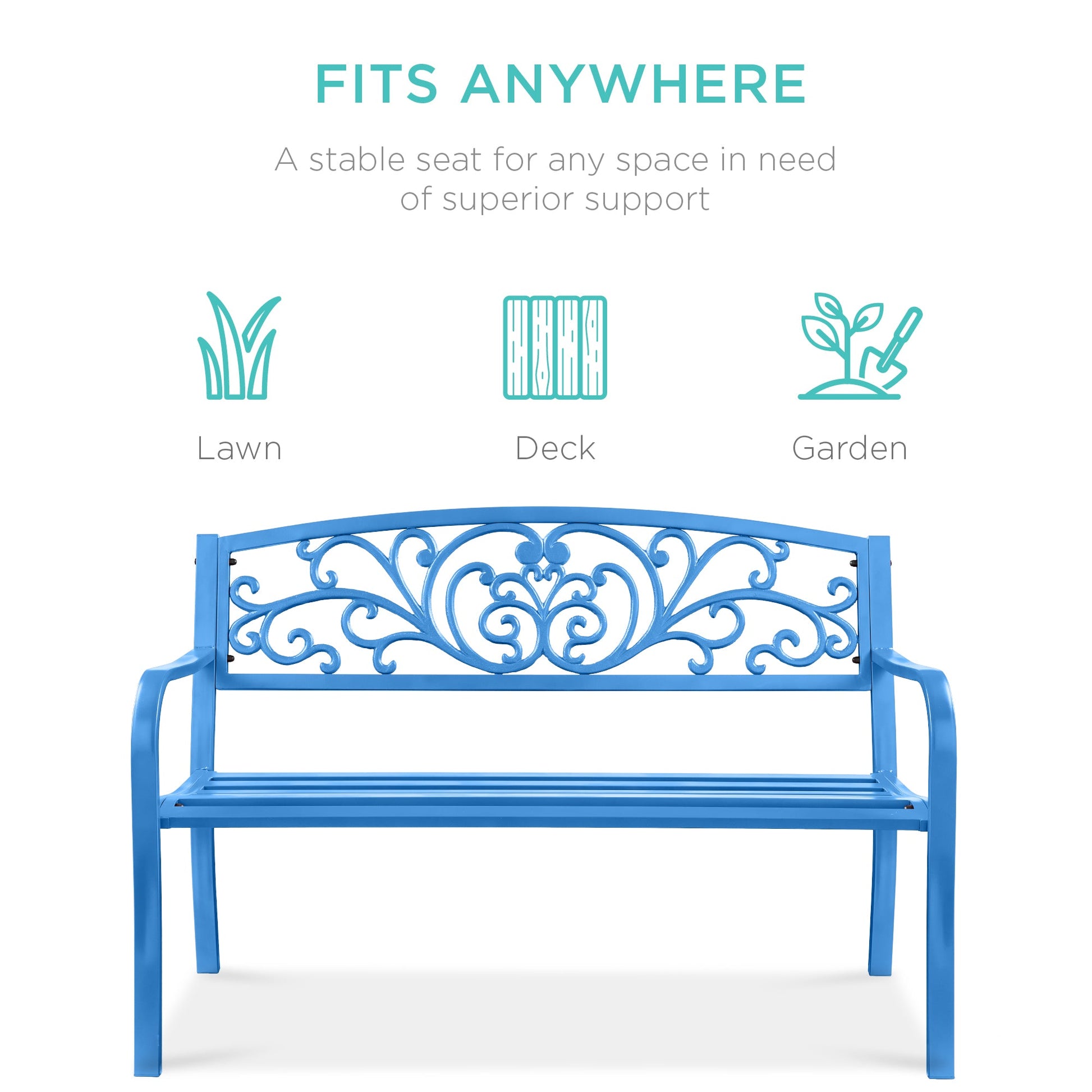 Steel Bench for Outdoor, Patio, Garden w/ Floral Design - 50in