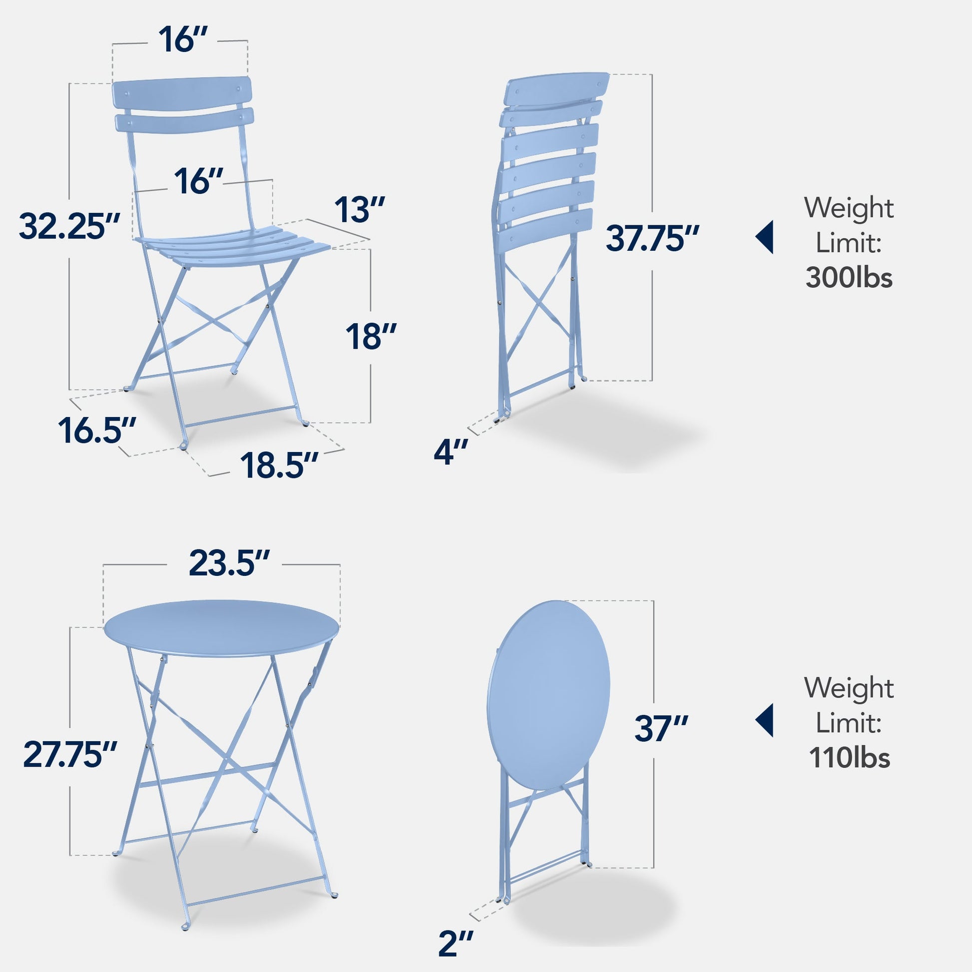 3-Piece Small Folding Patio Bistro Set w/ 2 Chairs