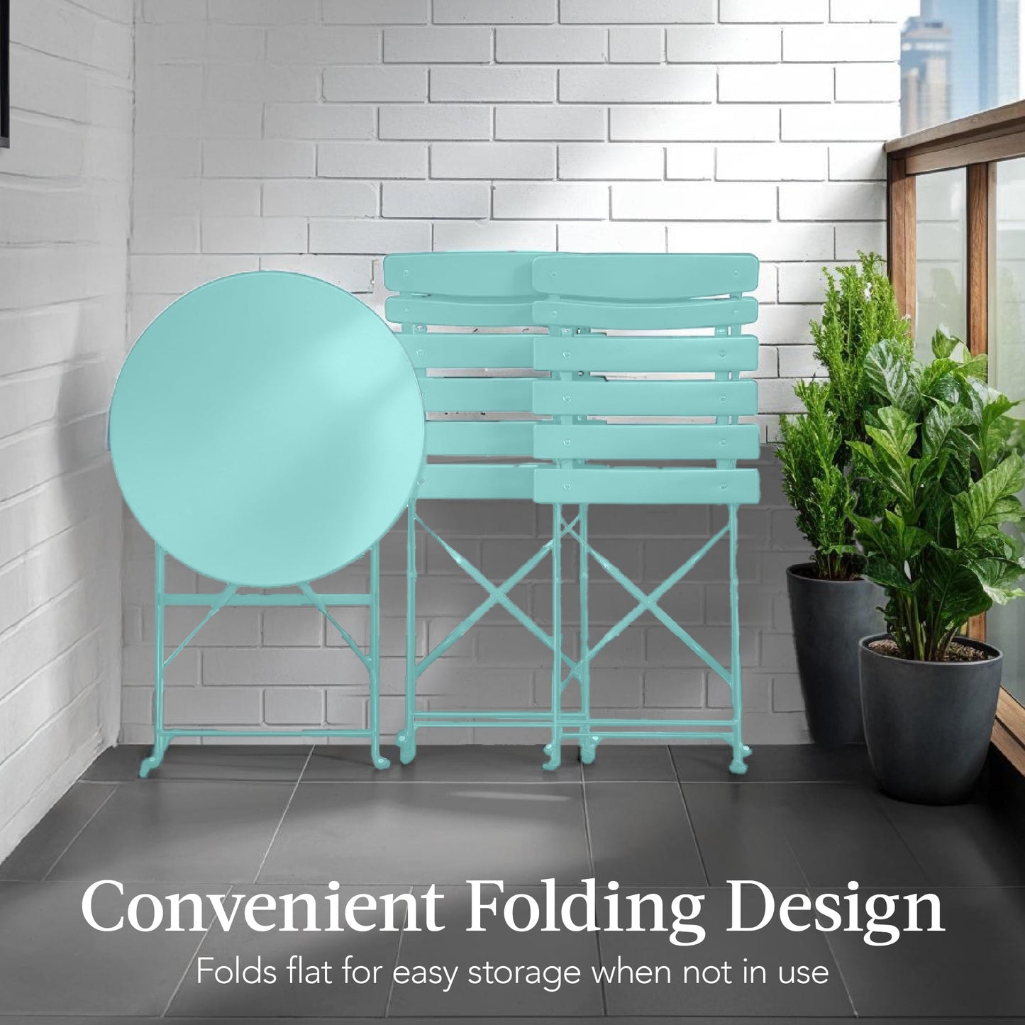 3-Piece Small Folding Patio Bistro Set w/ 2 Chairs