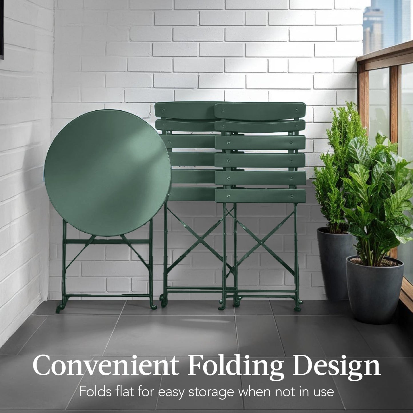 3-Piece Small Folding Patio Bistro Set w/ 2 Chairs