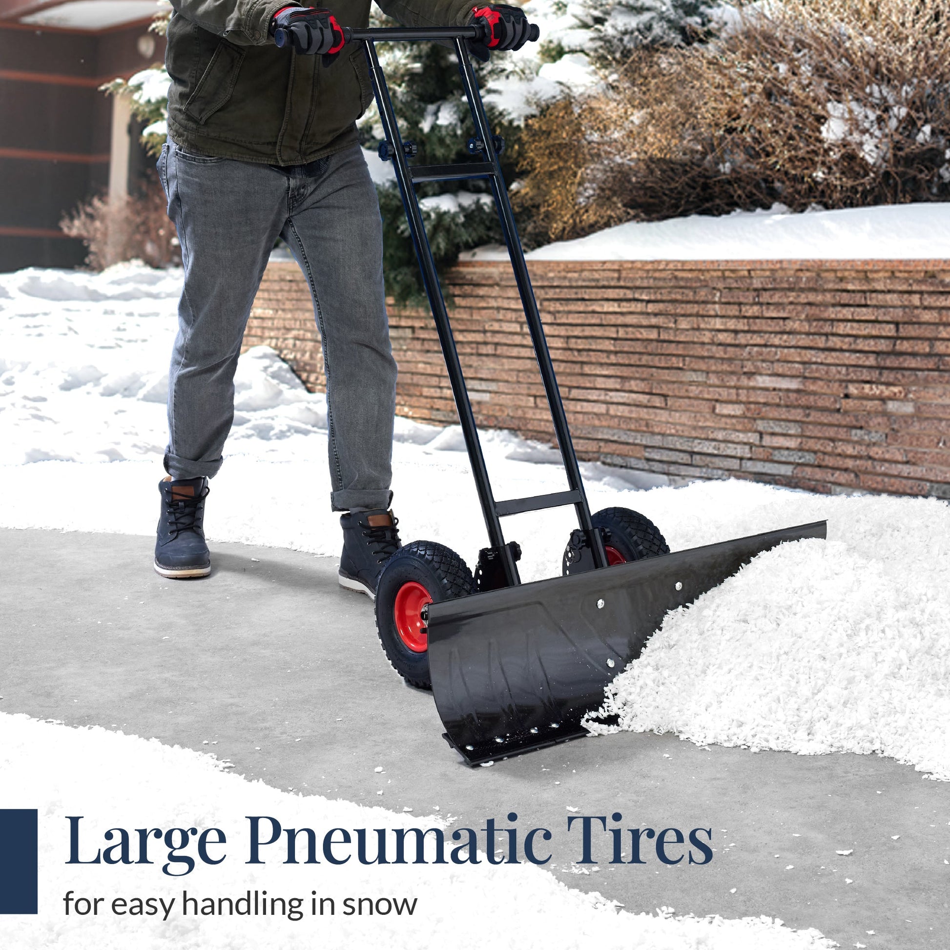 Galvanized Blade 2-Wheel Snow Pusher w/ Adjustable Handle - 36in