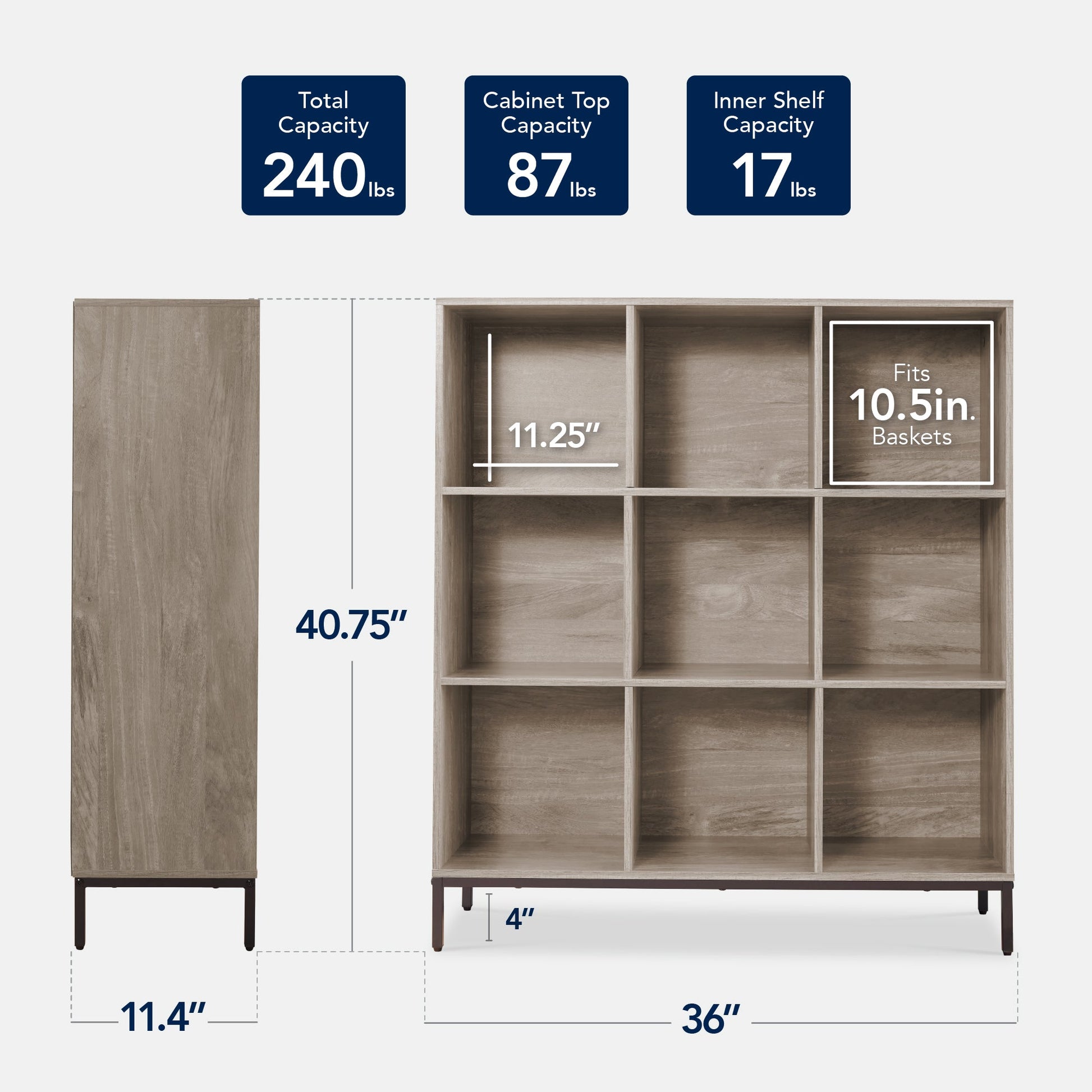 Elevated 9-Cube Storage Organizer, 11in Bookshelf, w/ Metal Legs