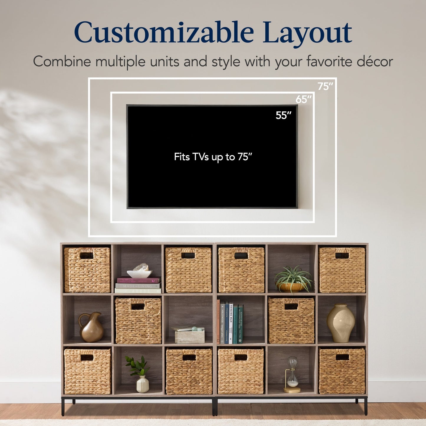 Elevated 9-Cube Storage Organizer, 11in Bookshelf, w/ Metal Legs
