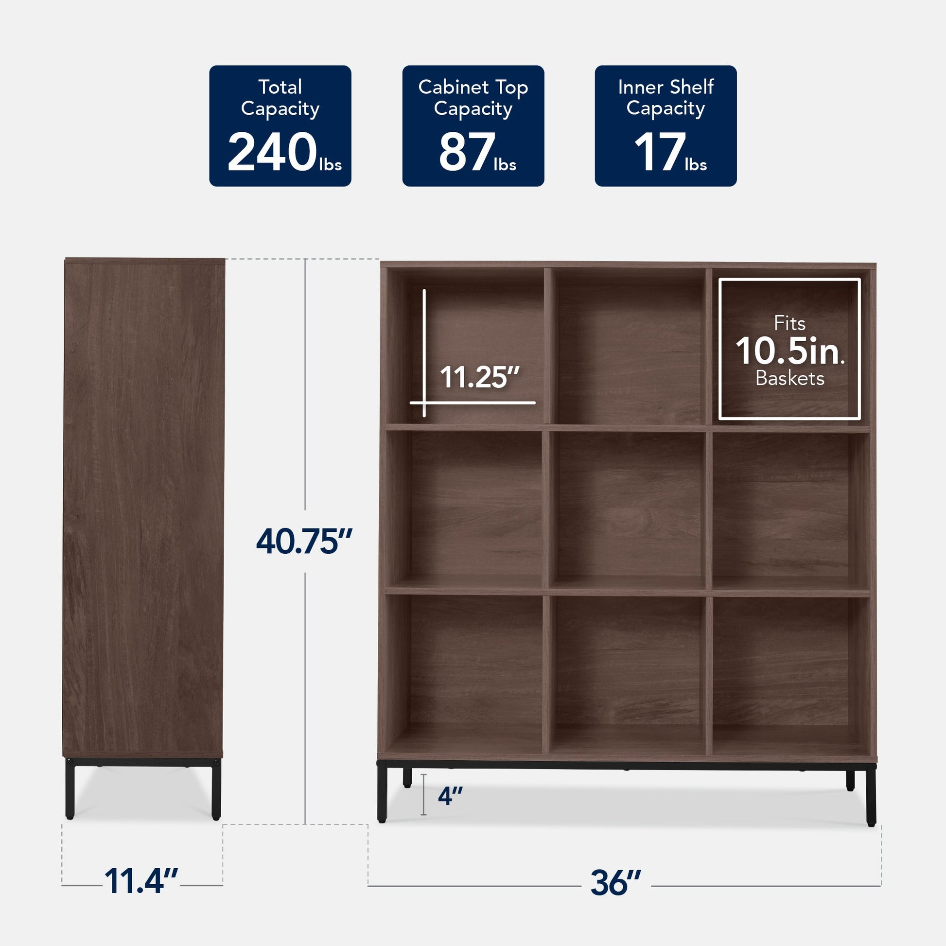 Elevated 9-Cube Storage Organizer, 11in Bookshelf, w/ Metal Legs
