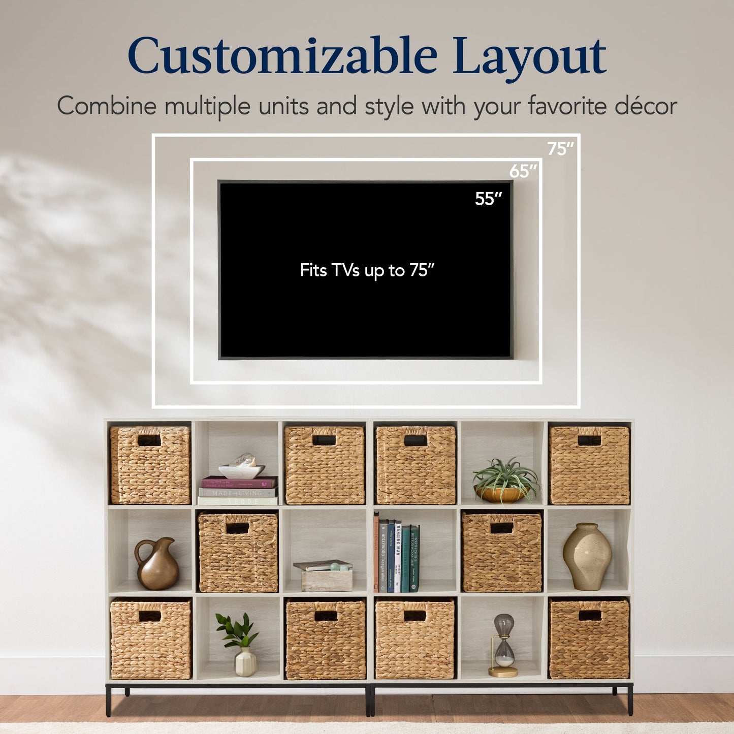 Elevated 9-Cube Storage Organizer, 11in Bookshelf, w/ Metal Legs