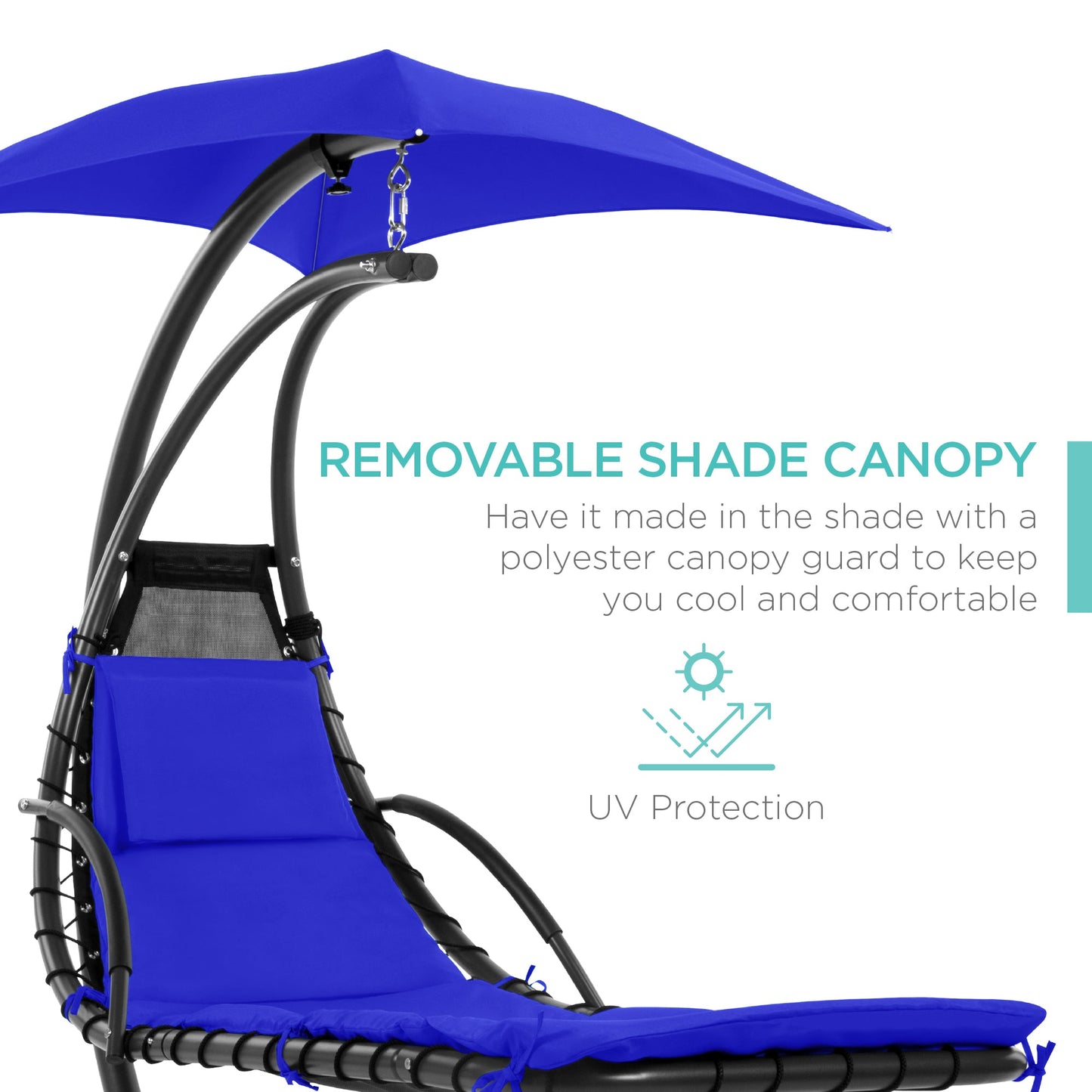 Hanging Curved Chaise Lounge Chair w/ Built-In Pillow, Removable Canopy
