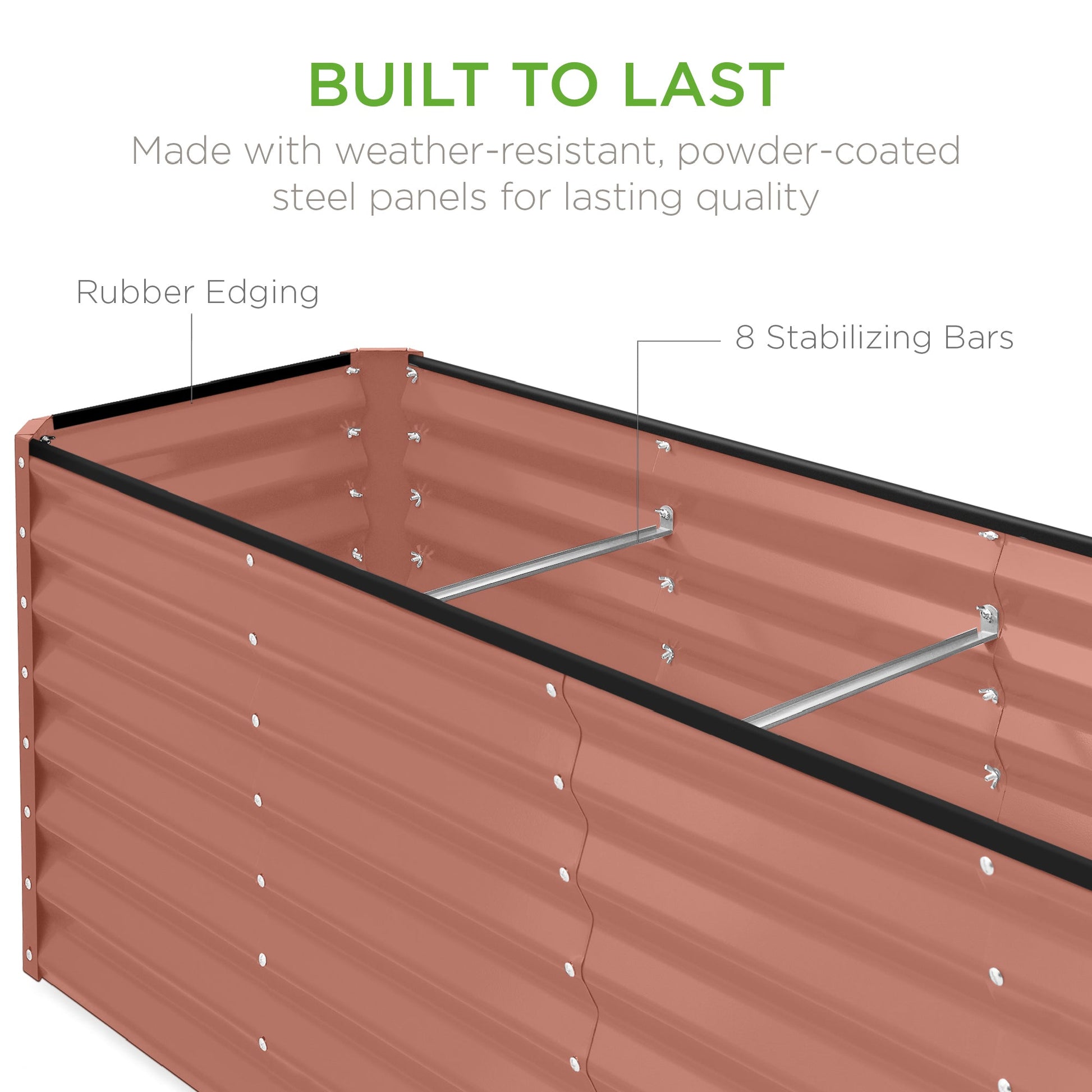 Outdoor Metal Raised Garden Bed for Vegetables, Flowers, Herbs - 8x2x2ft