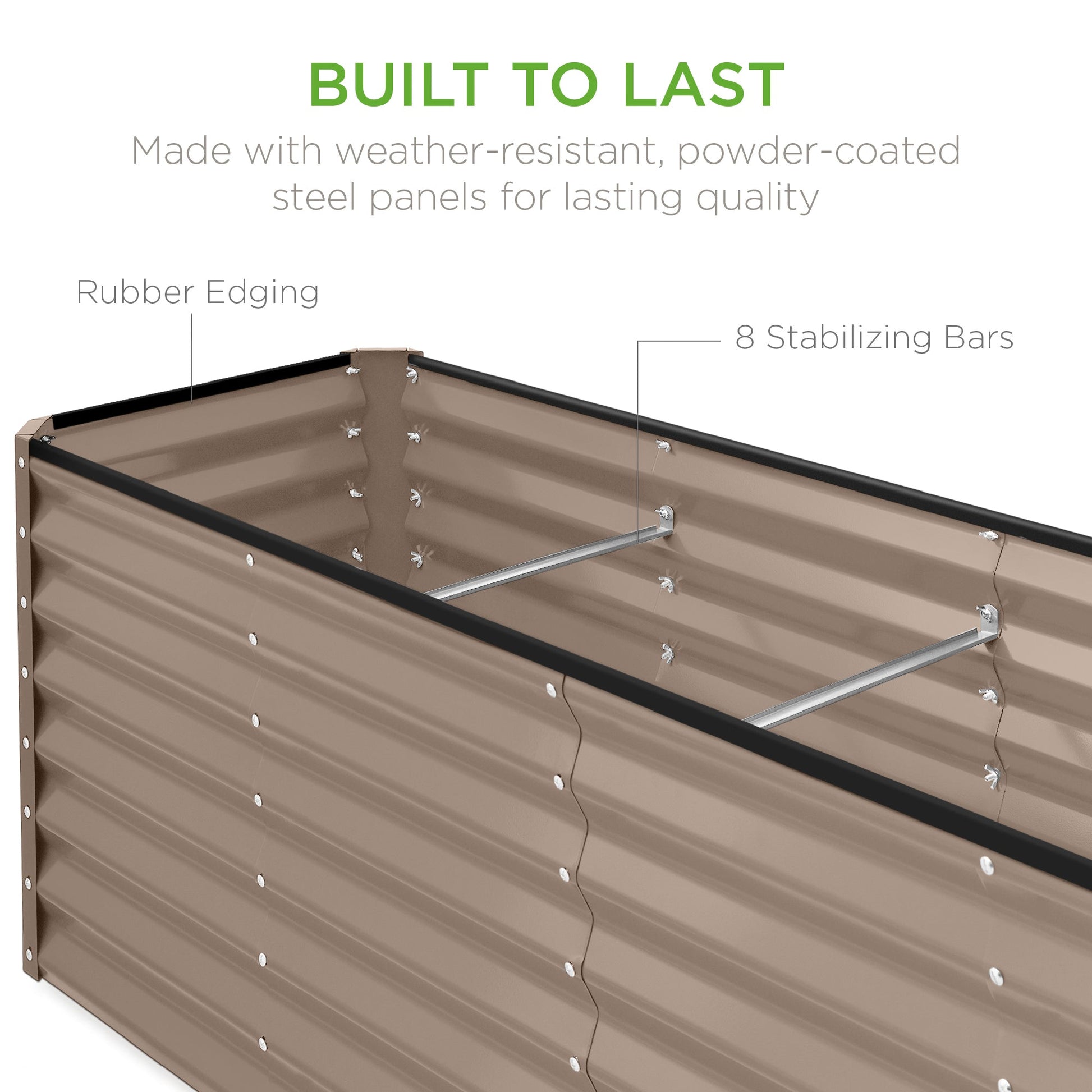 Outdoor Metal Raised Garden Bed for Vegetables, Flowers, Herbs - 8x2x2ft