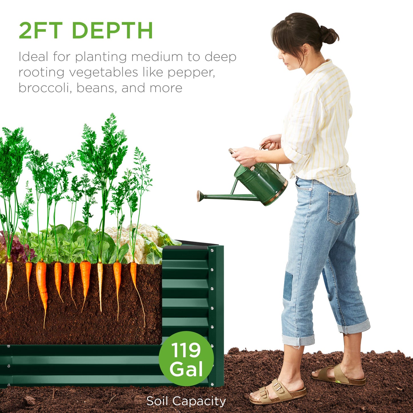 Outdoor Raised Metal Garden Bed for Vegetables, Flowers, Herbs - 4x2x2ft
