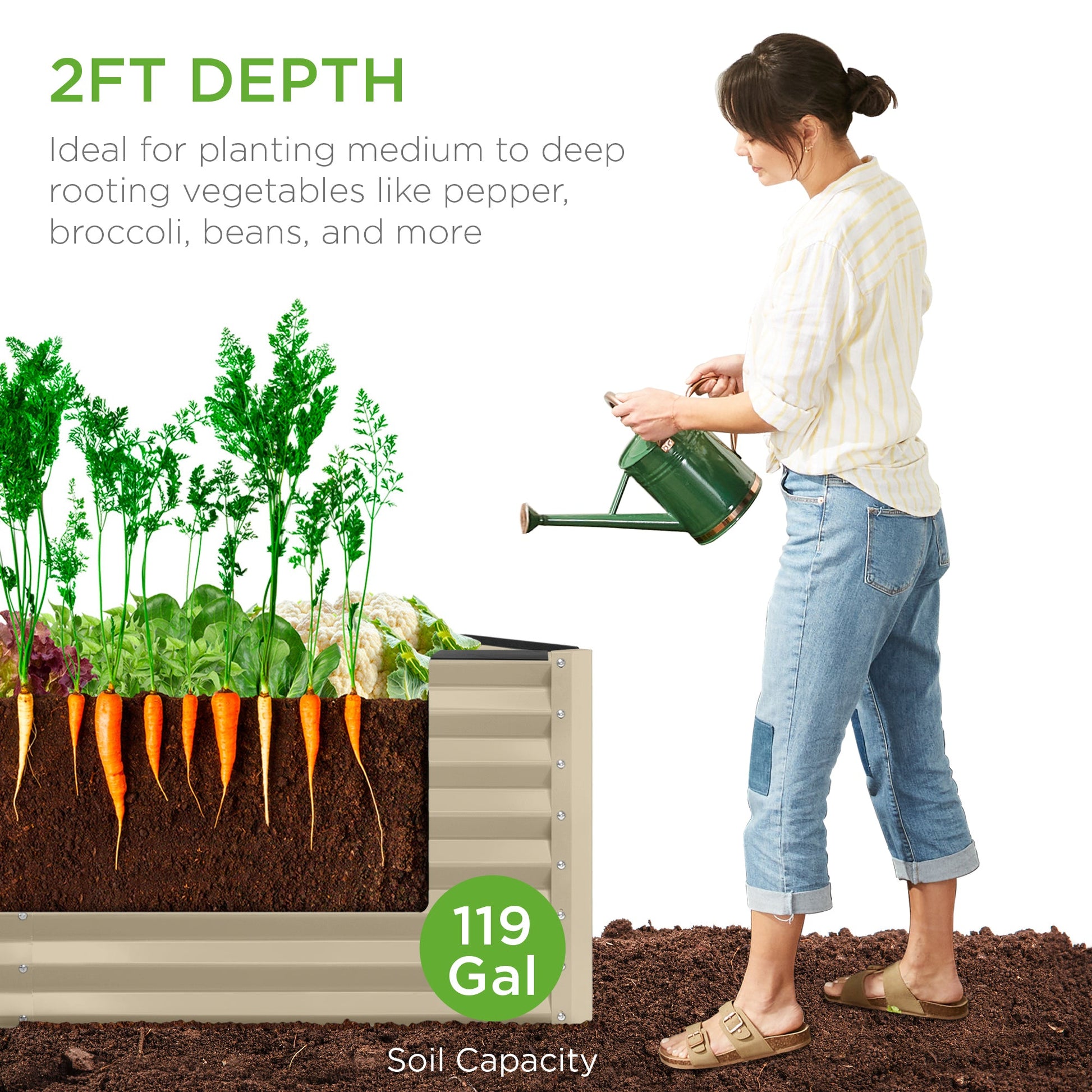 Outdoor Raised Metal Garden Bed for Vegetables, Flowers, Herbs - 4x2x2ft
