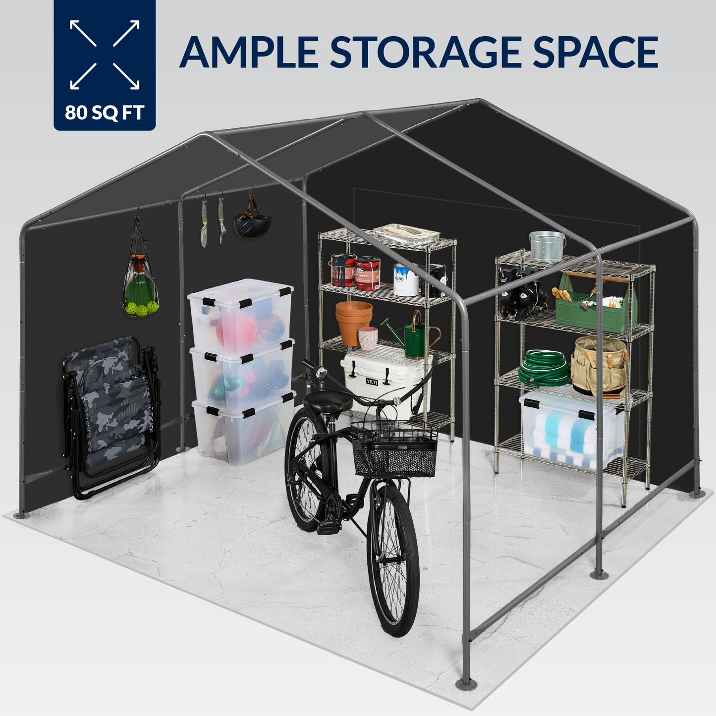 Outdoor Fabric Storage Shed w/ Metal Frame, Dual Zipper Doors - 10x8ft