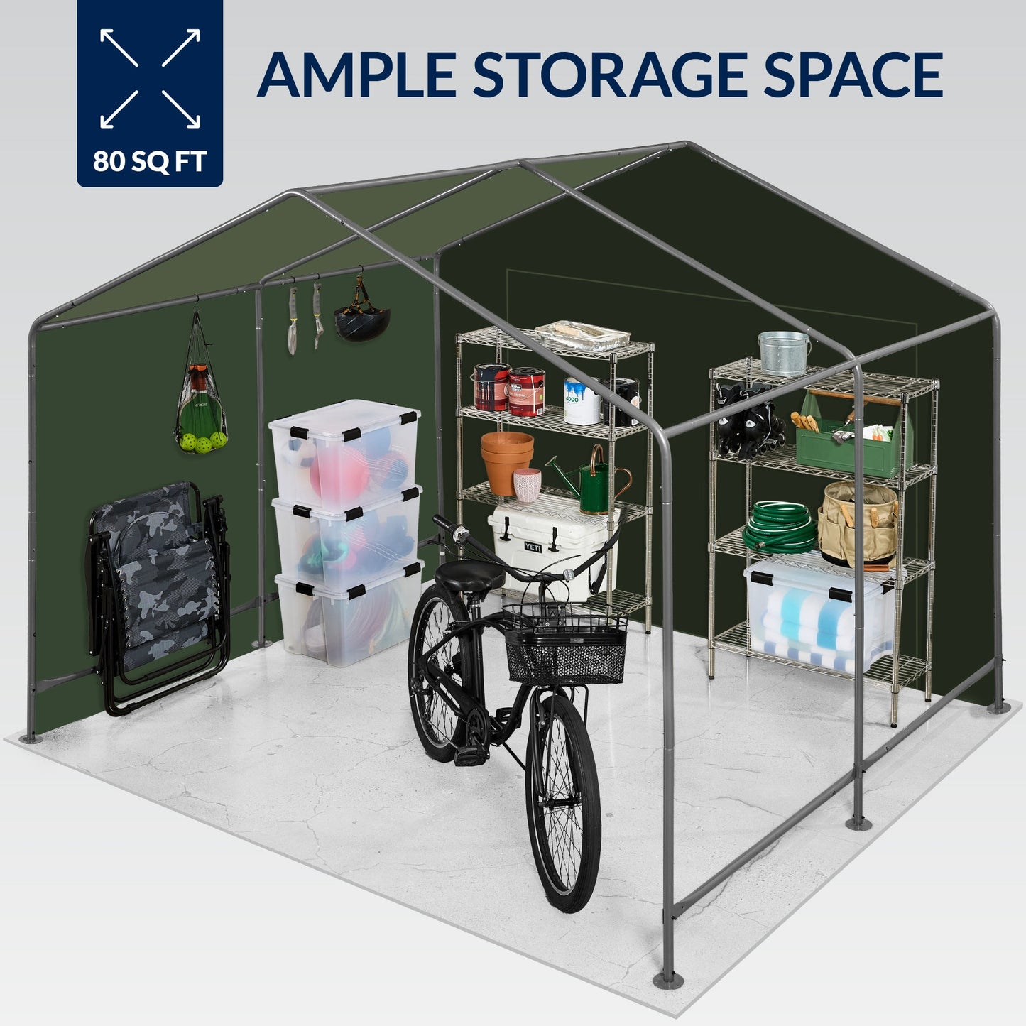 Outdoor Fabric Storage Shed w/ Metal Frame, Dual Zipper Doors - 10x8ft