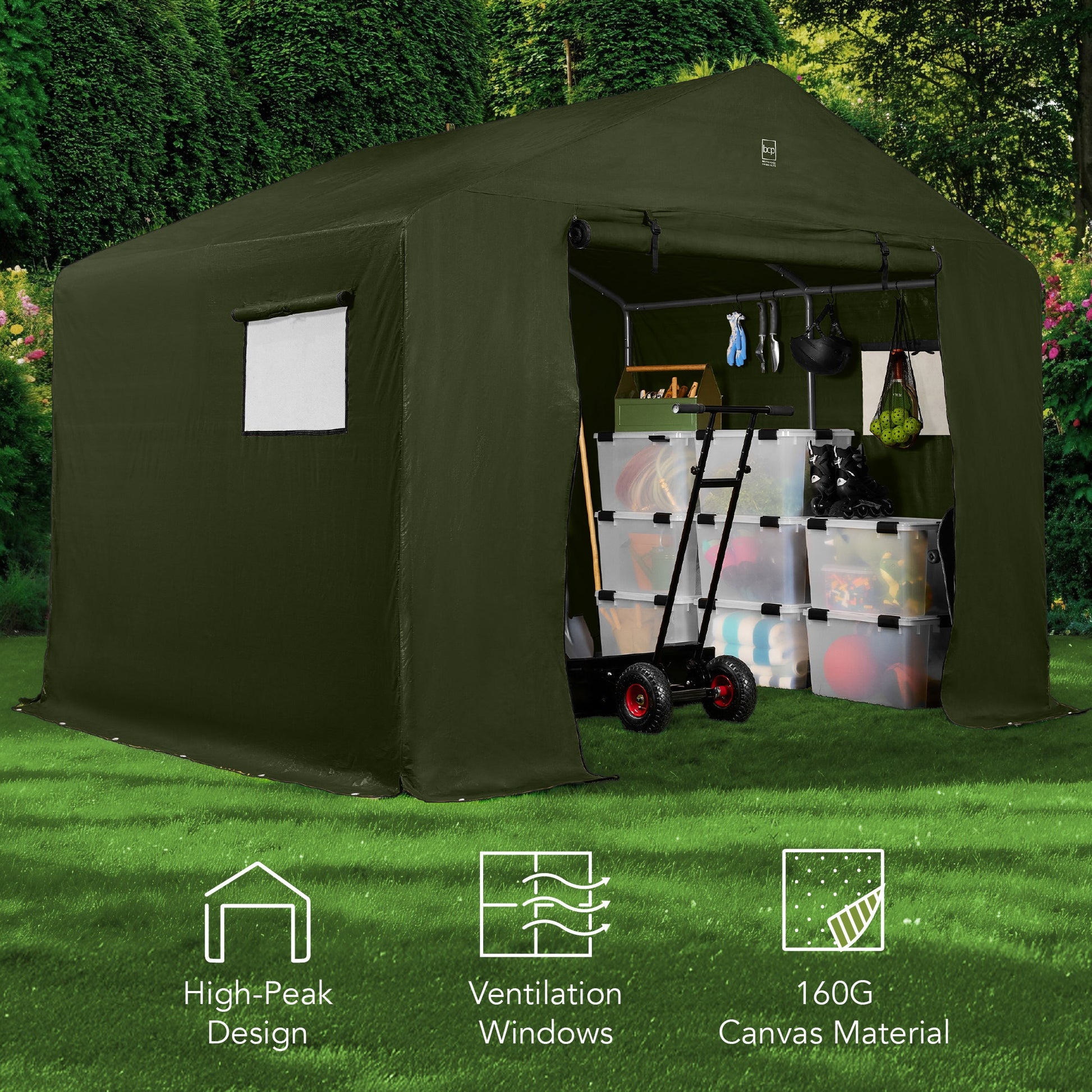 Outdoor Fabric Storage Shed w/ Metal Frame, Dual Zipper Doors - 10x8ft