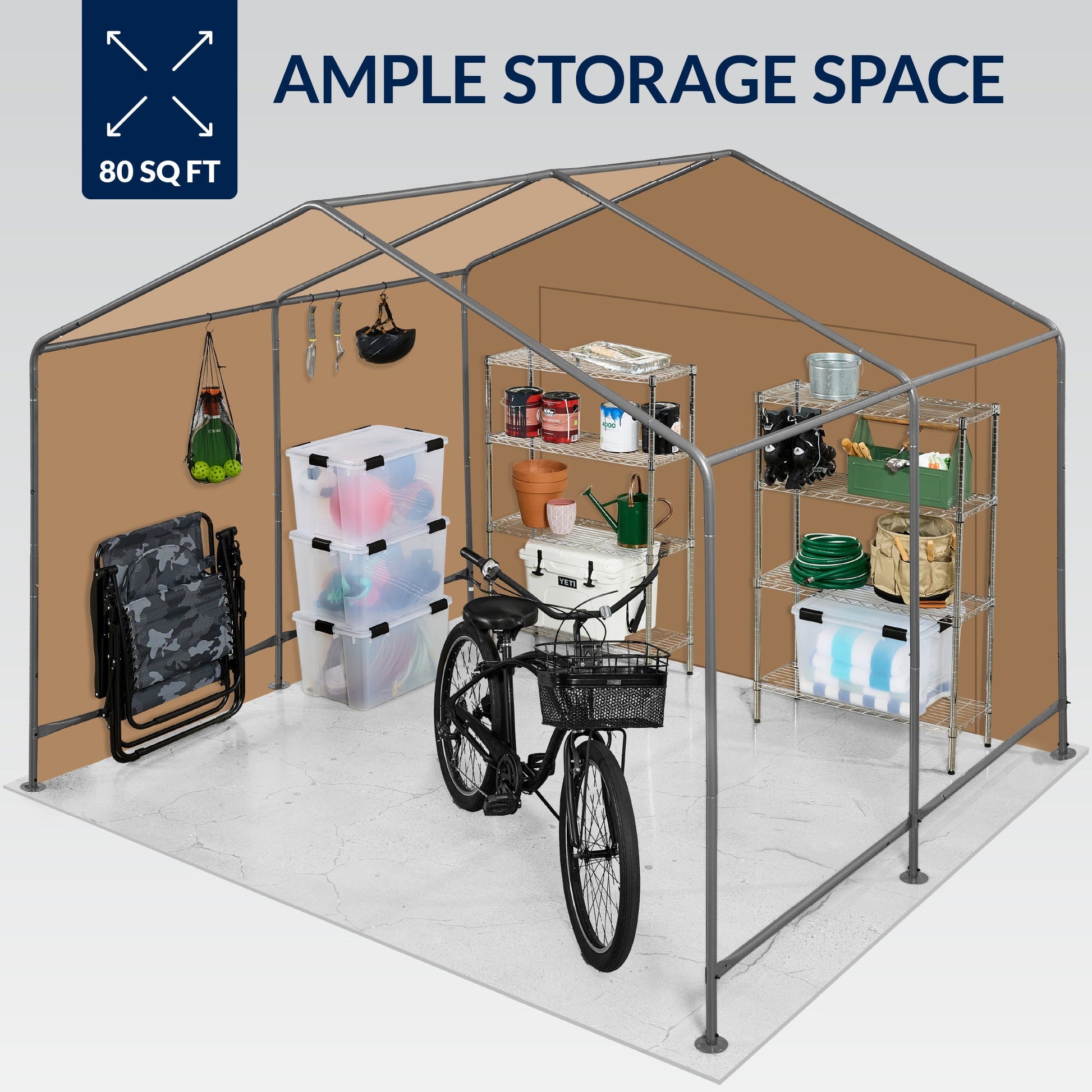 Outdoor Fabric Storage Shed w/ Metal Frame, Dual Zipper Doors - 10x8ft