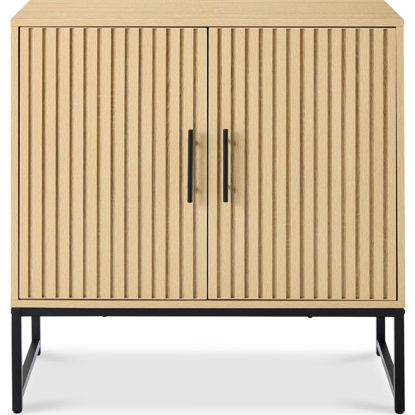 2-Door Slatted Storage Cabinet Accent Furniture w/ Foot Pads