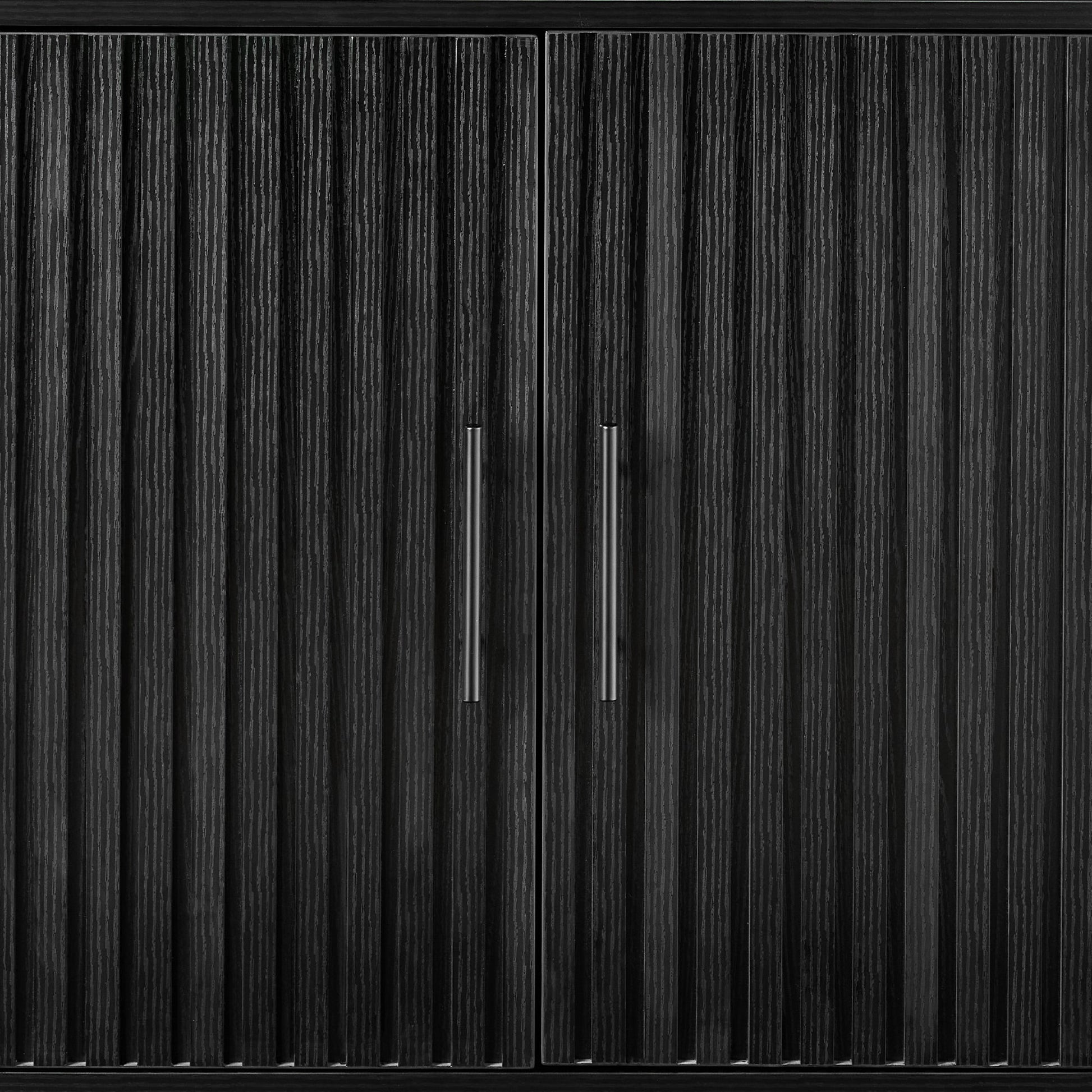 2-Door Slatted Storage Cabinet Accent Furniture w/ Foot Pads