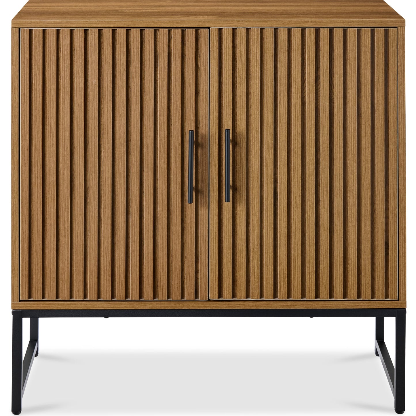 2-Door Slatted Storage Cabinet Accent Furniture w/ Foot Pads