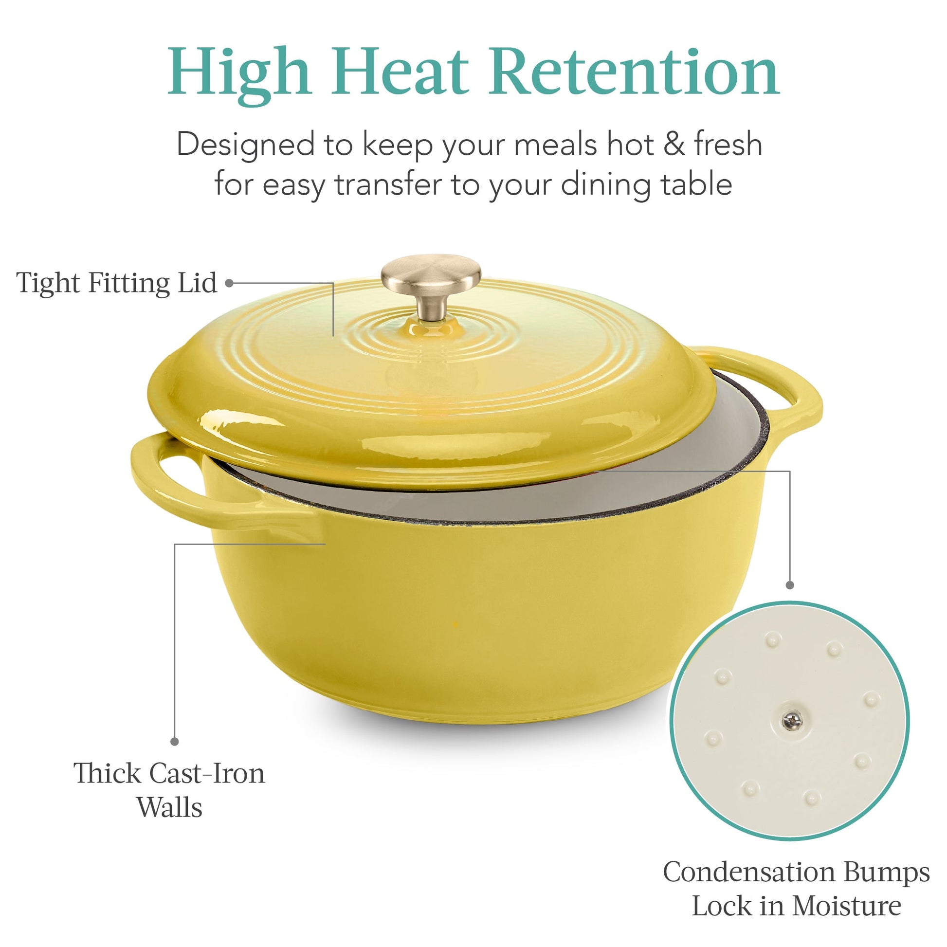 Cast-Iron Dutch Oven Kitchen Cookware w/ Enamel, Handles - 7.5qt