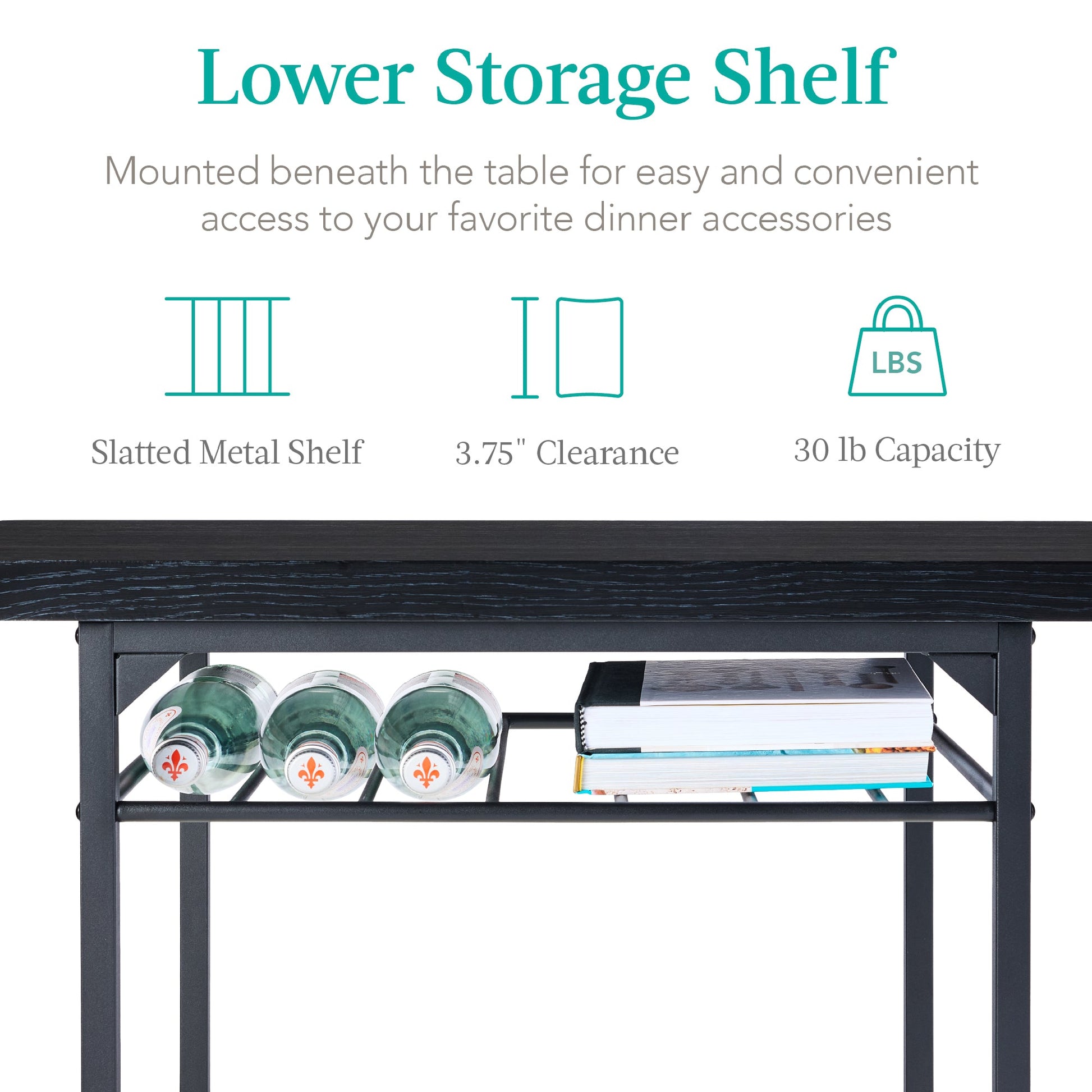 3-Piece Modern Square Dining Set w/ Storage Rack