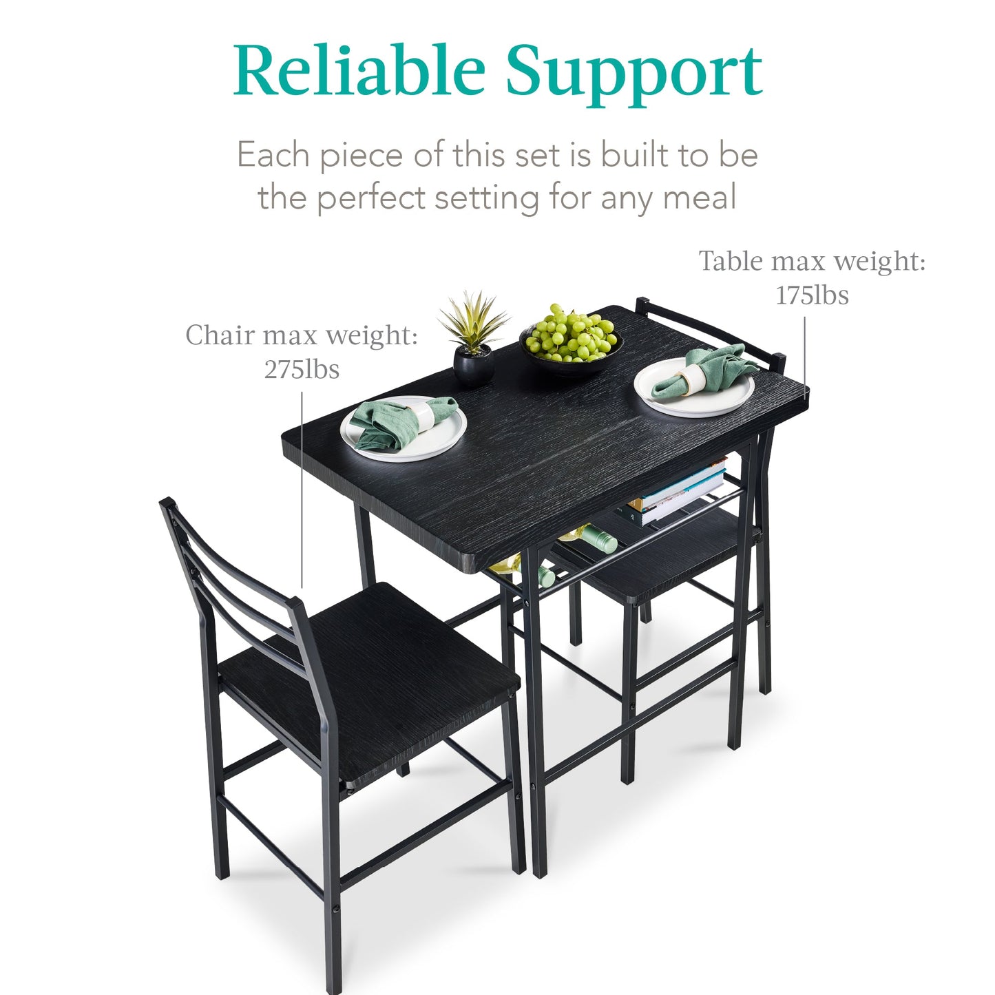 3-Piece Modern Square Dining Set w/ Storage Rack