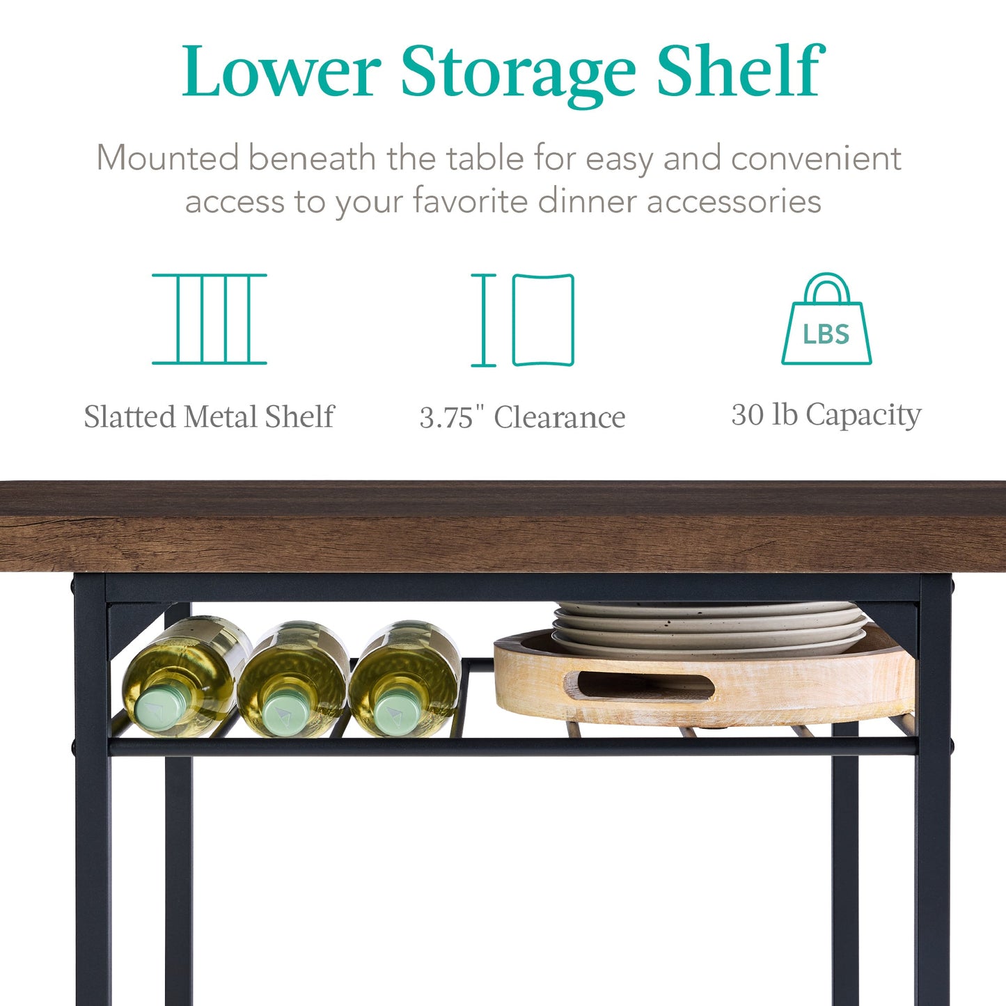 3-Piece Modern Square Dining Set w/ Storage Rack