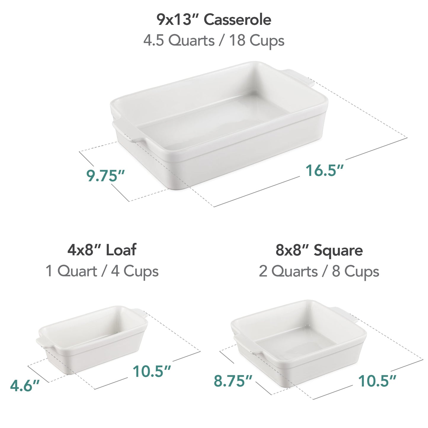 3-Piece Ceramic Bakeware Set, Stoneware Baking Dishes, Casserole Serving Set