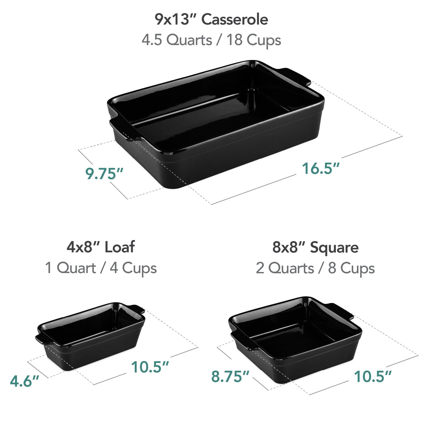 3-Piece Ceramic Bakeware Set, Stoneware Baking Dishes, Casserole Serving Set
