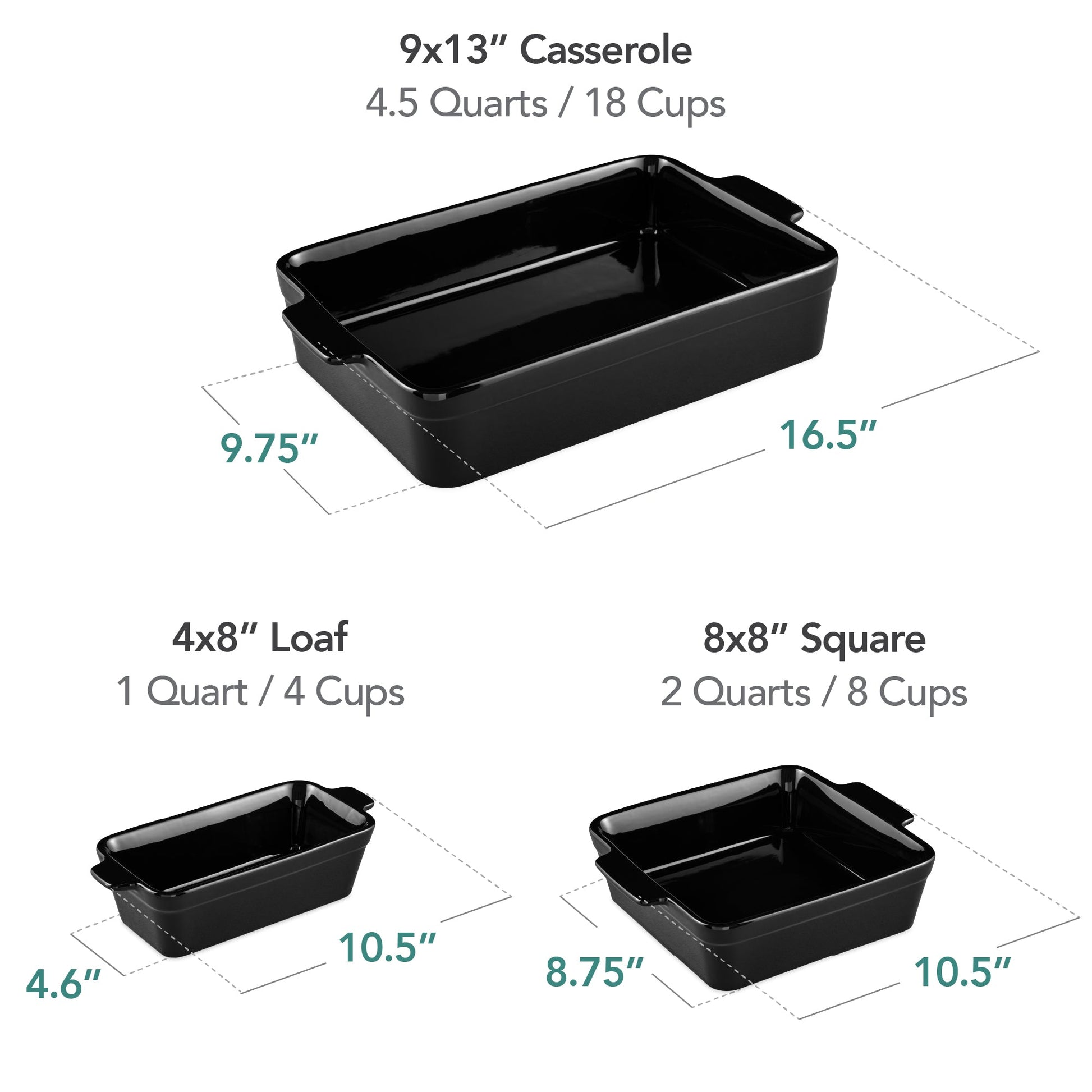 3-Piece Ceramic Bakeware Set, Stoneware Baking Dishes, Casserole Serving Set