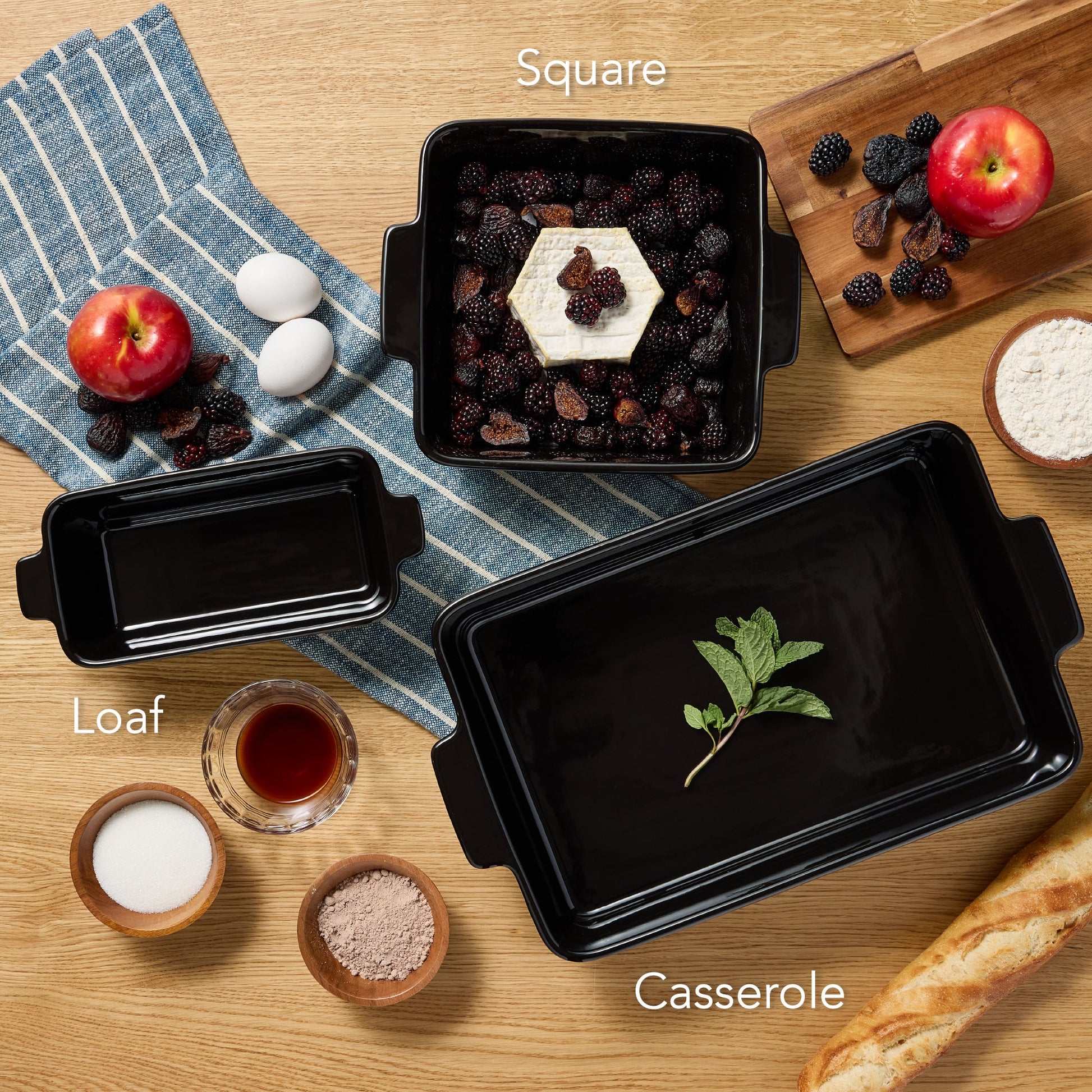 3-Piece Ceramic Bakeware Set, Stoneware Baking Dishes, Casserole Serving Set