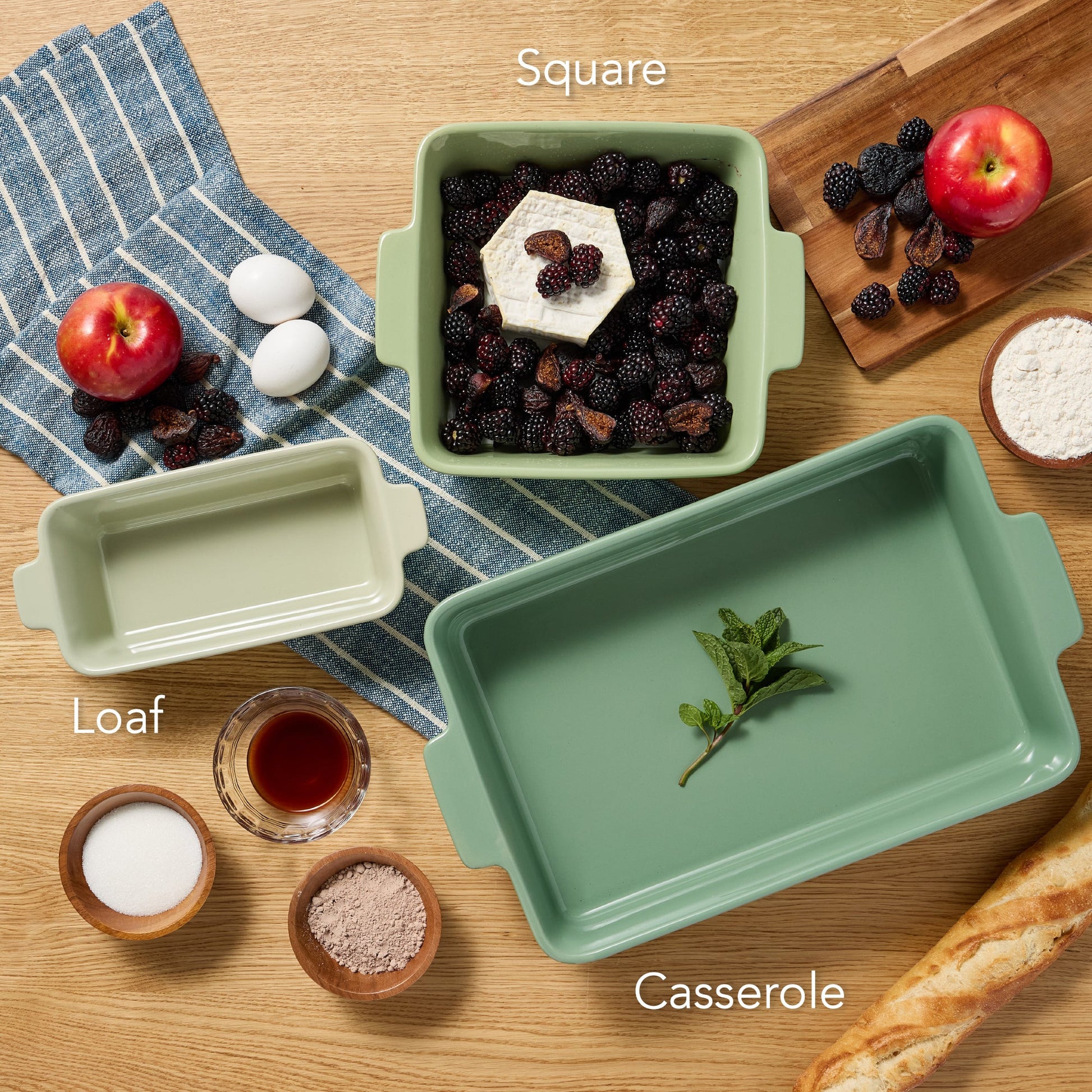 3-Piece Ceramic Bakeware Set, Stoneware Baking Dishes, Casserole Serving Set