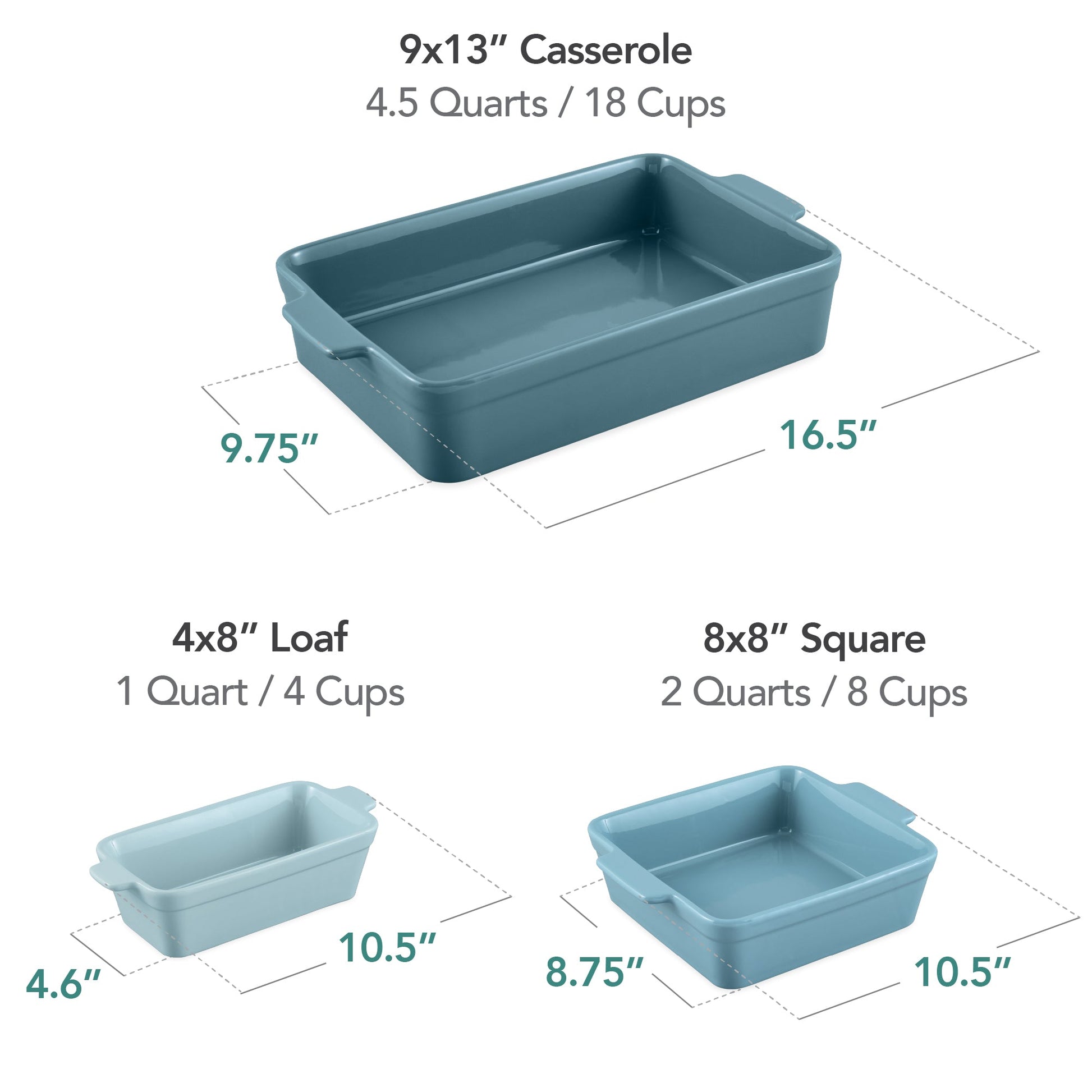 3-Piece Ceramic Bakeware Set, Stoneware Baking Dishes, Casserole Serving Set