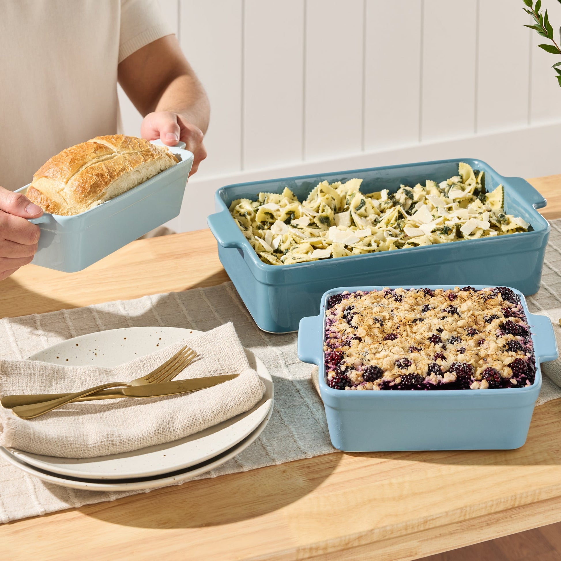 3-Piece Ceramic Bakeware Set, Stoneware Baking Dishes, Casserole Serving Set