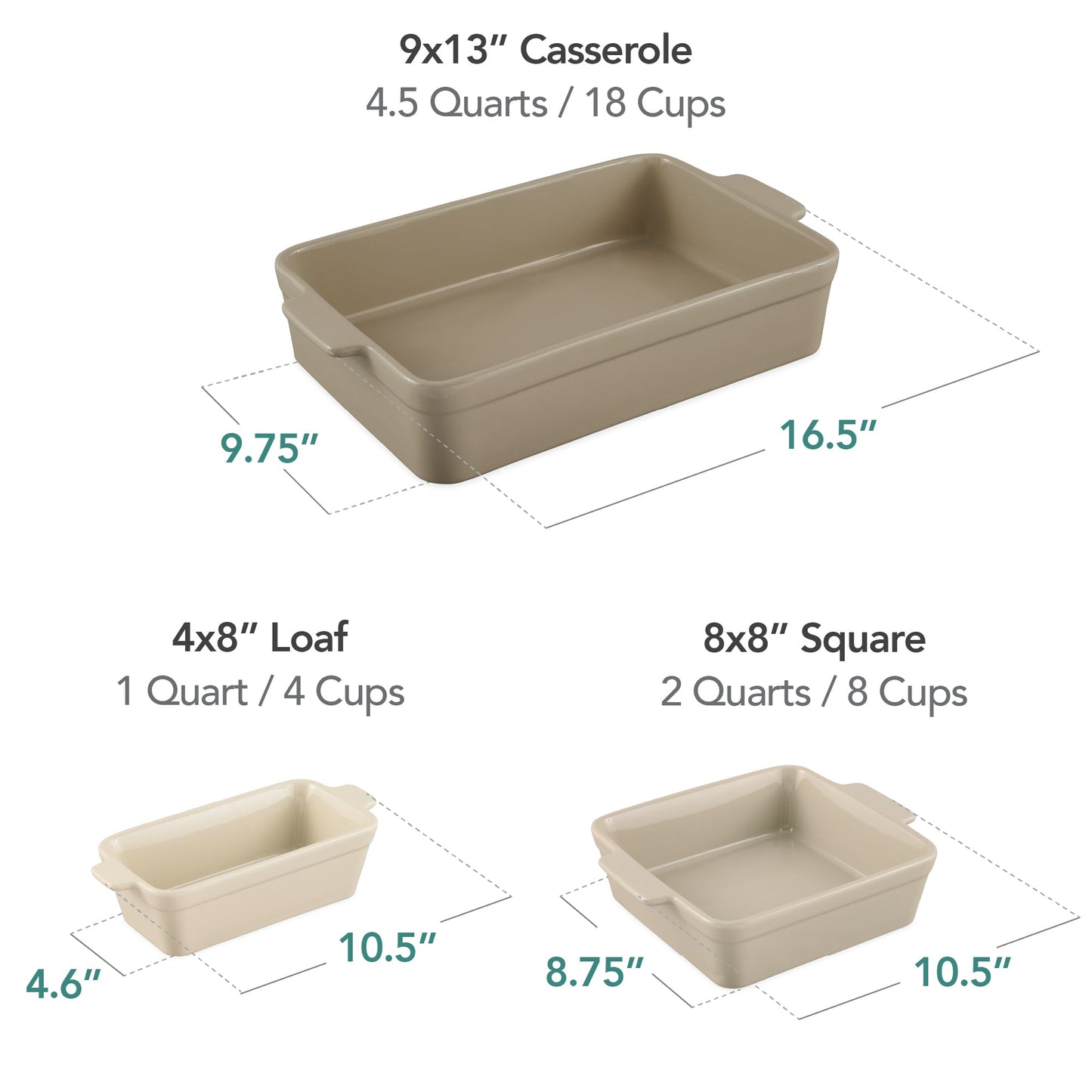 3-Piece Ceramic Bakeware Set, Stoneware Baking Dishes, Casserole Serving Set