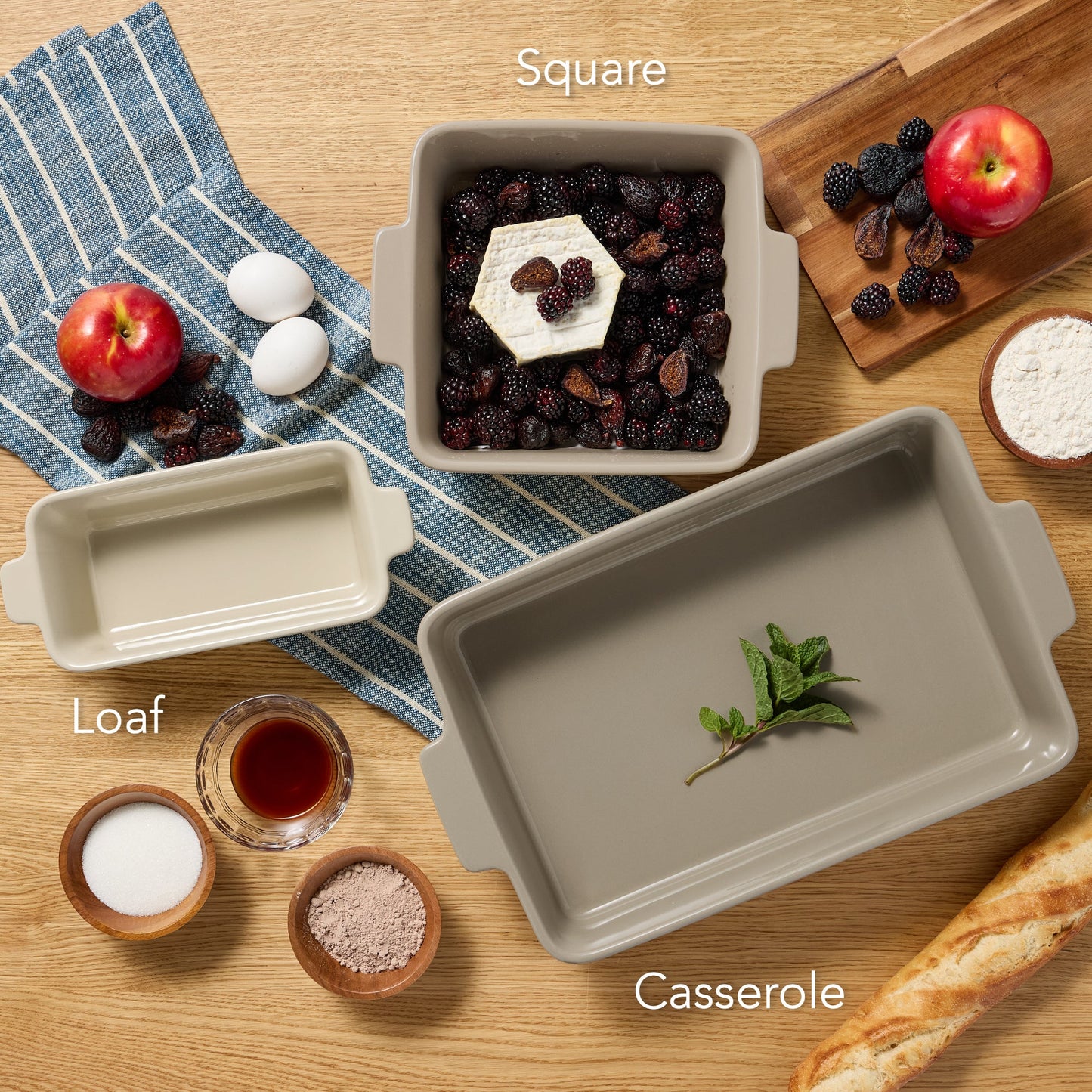 3-Piece Ceramic Bakeware Set, Stoneware Baking Dishes, Casserole Serving Set