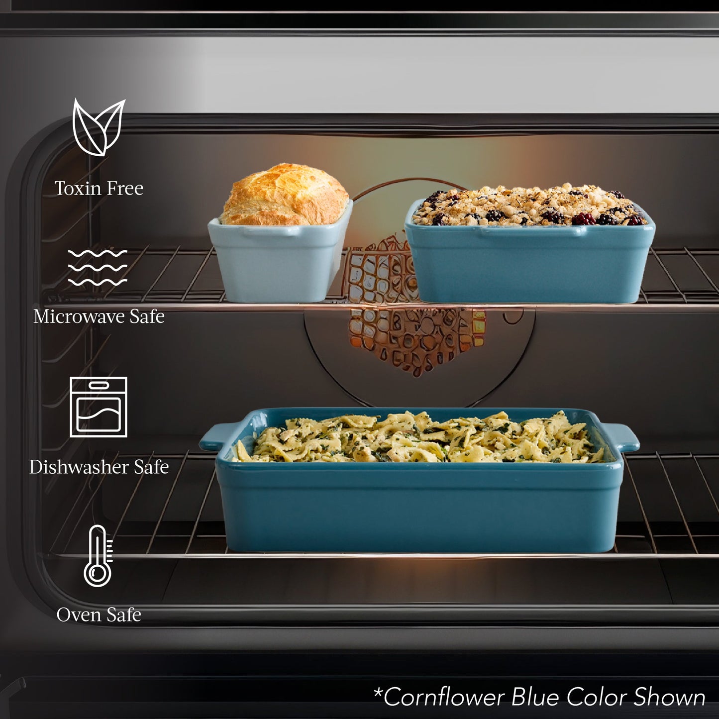 3-Piece Ceramic Bakeware Set, Stoneware Baking Dishes, Casserole Serving Set