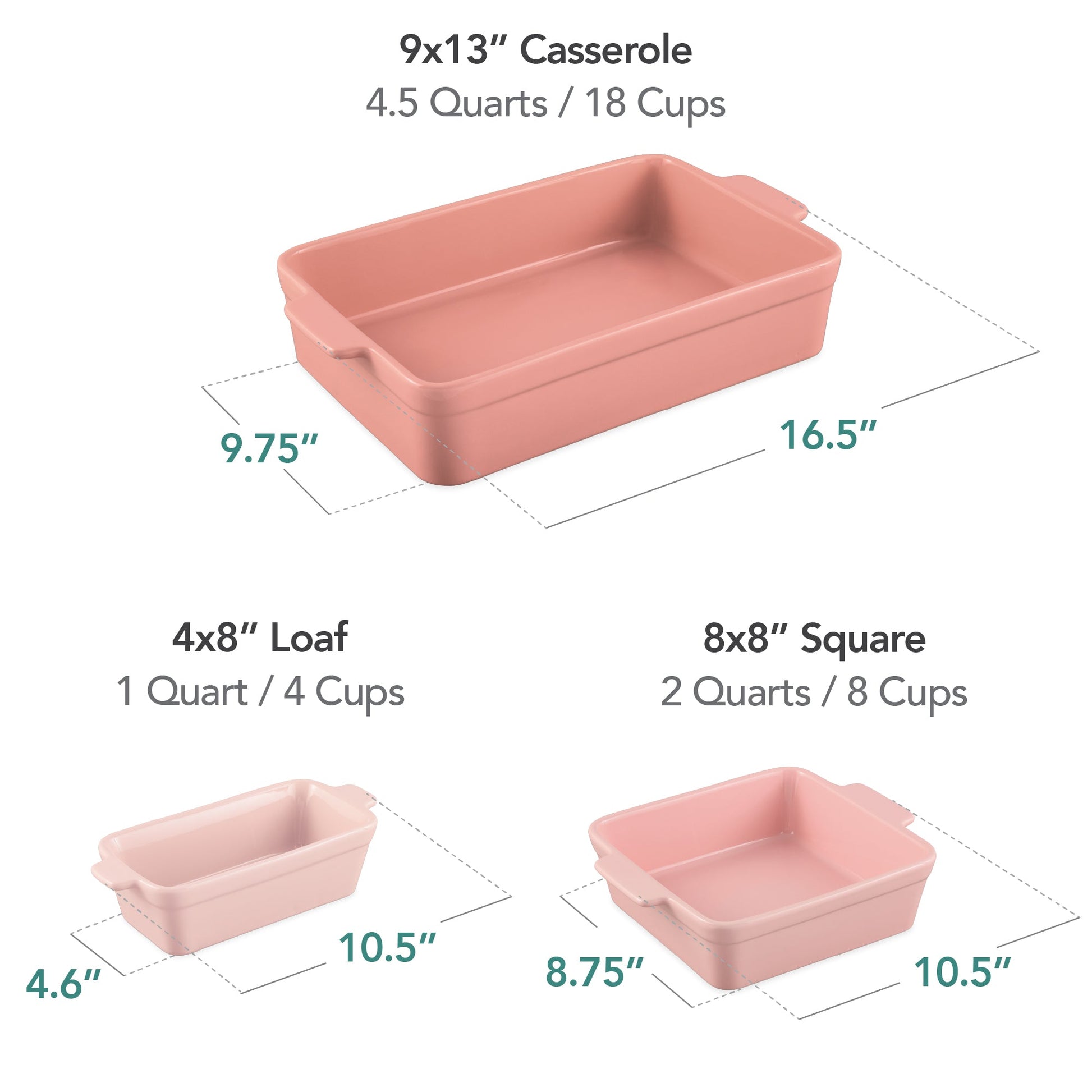 3-Piece Ceramic Bakeware Set, Stoneware Baking Dishes, Casserole Serving Set