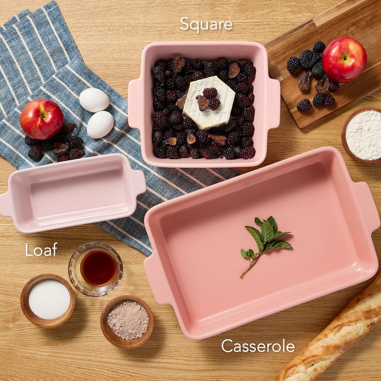 3-Piece Ceramic Bakeware Set, Stoneware Baking Dishes, Casserole Serving Set