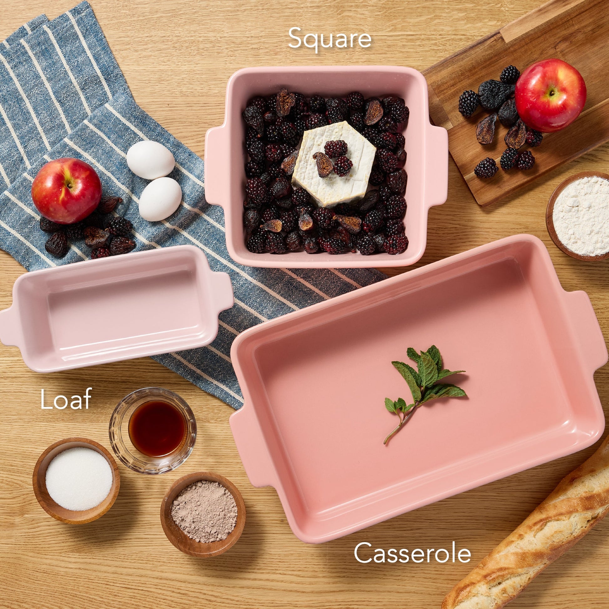 3-Piece Ceramic Bakeware Set, Stoneware Baking Dishes, Casserole Serving Set