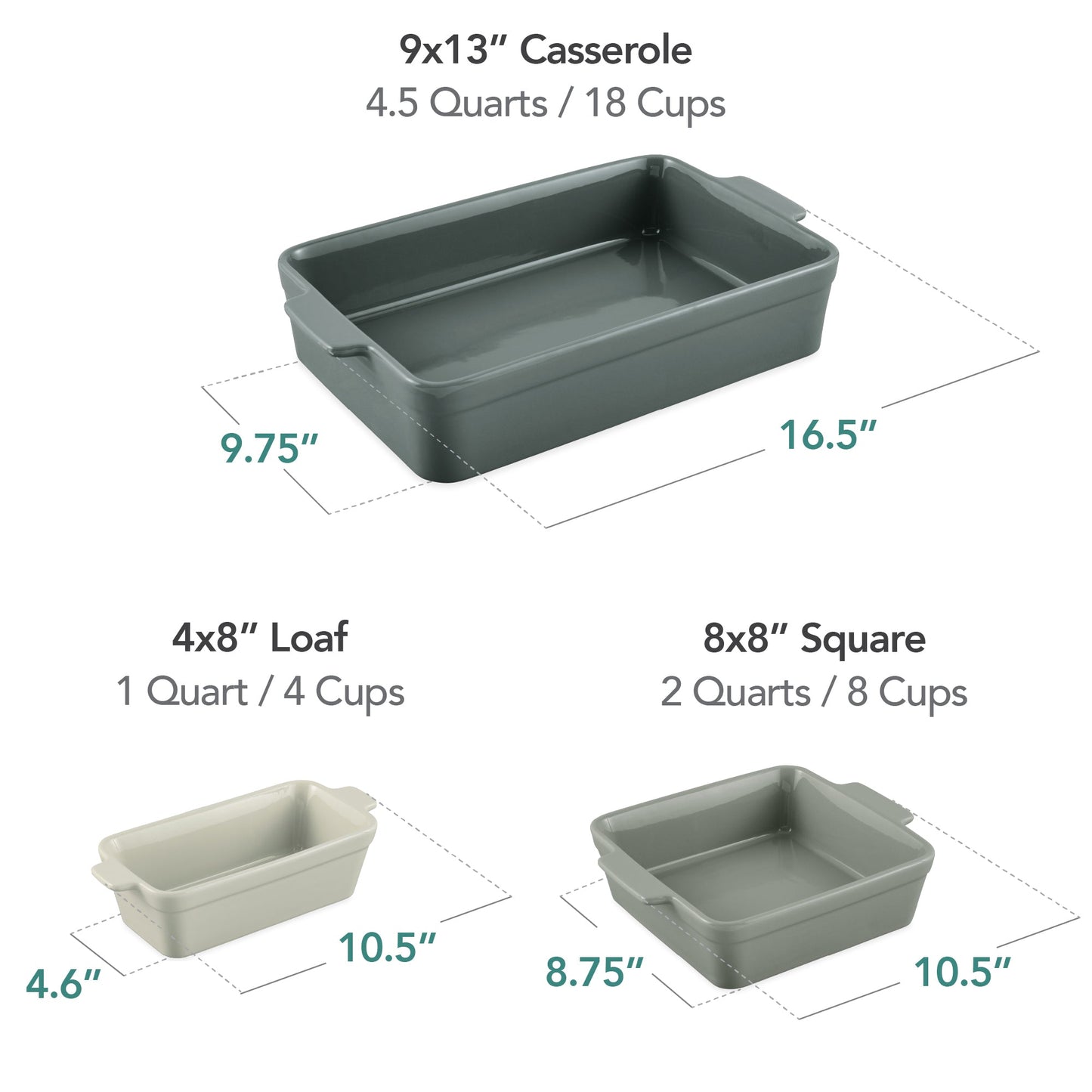 3-Piece Ceramic Bakeware Set, Stoneware Baking Dishes, Casserole Serving Set