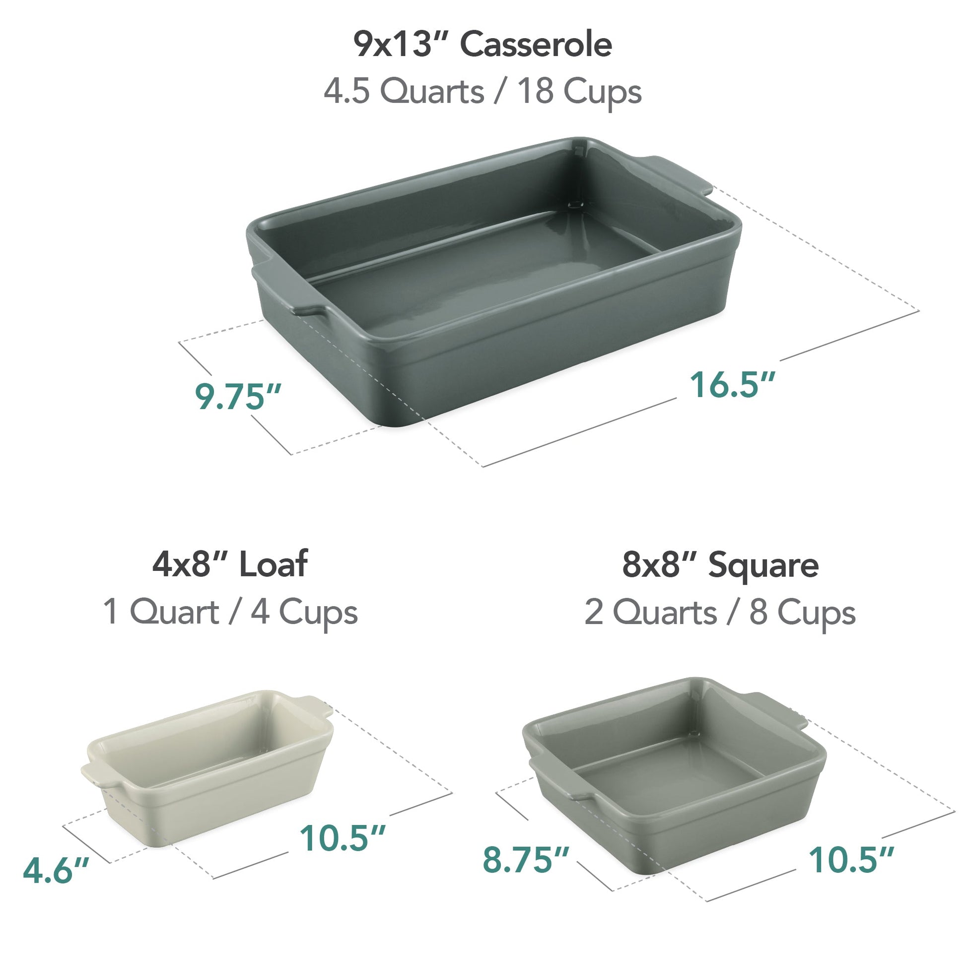 3-Piece Ceramic Bakeware Set, Stoneware Baking Dishes, Casserole Serving Set