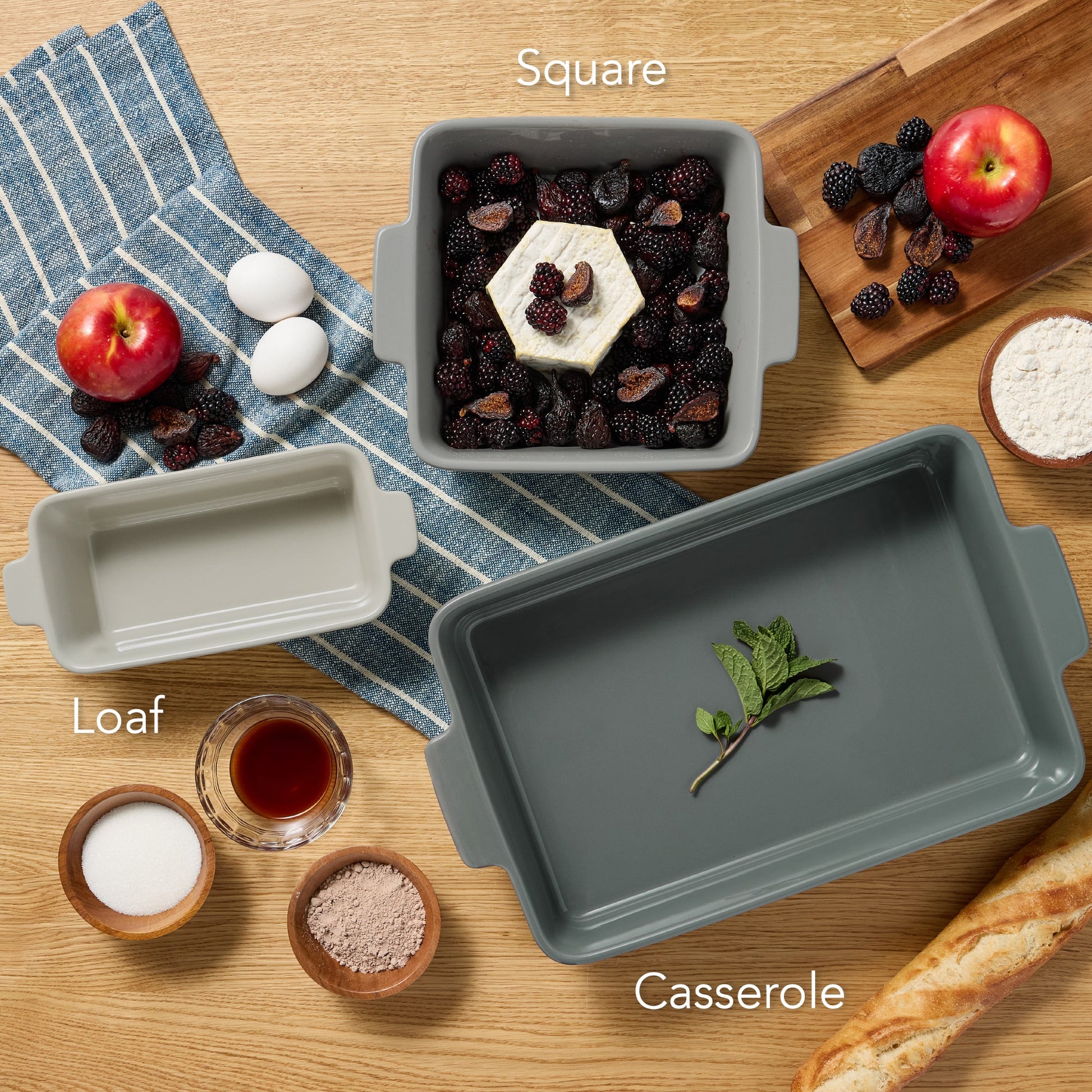 3-Piece Ceramic Bakeware Set, Stoneware Baking Dishes, Casserole Serving Set