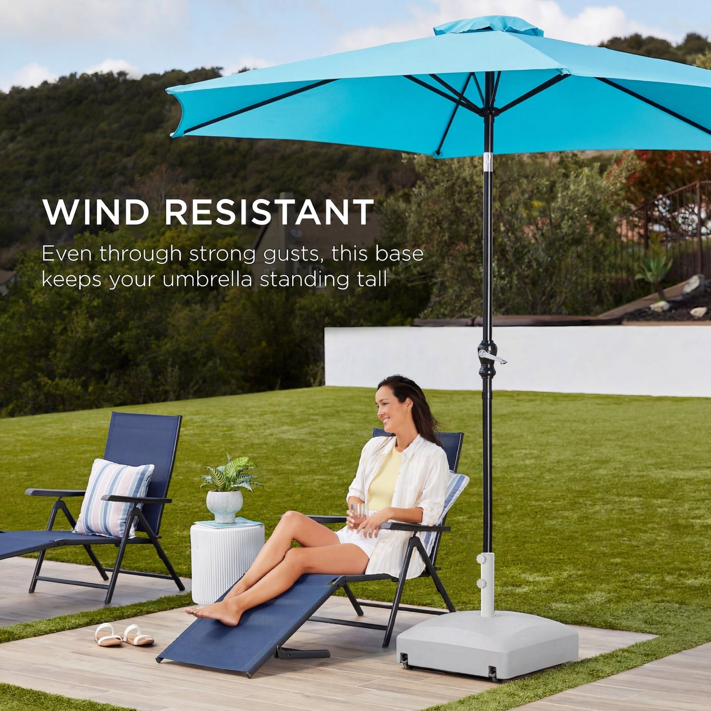 Fillable Mobile Umbrella Base Stand w/ 4 Wheels, 2 Locks, 123lb Capacity
