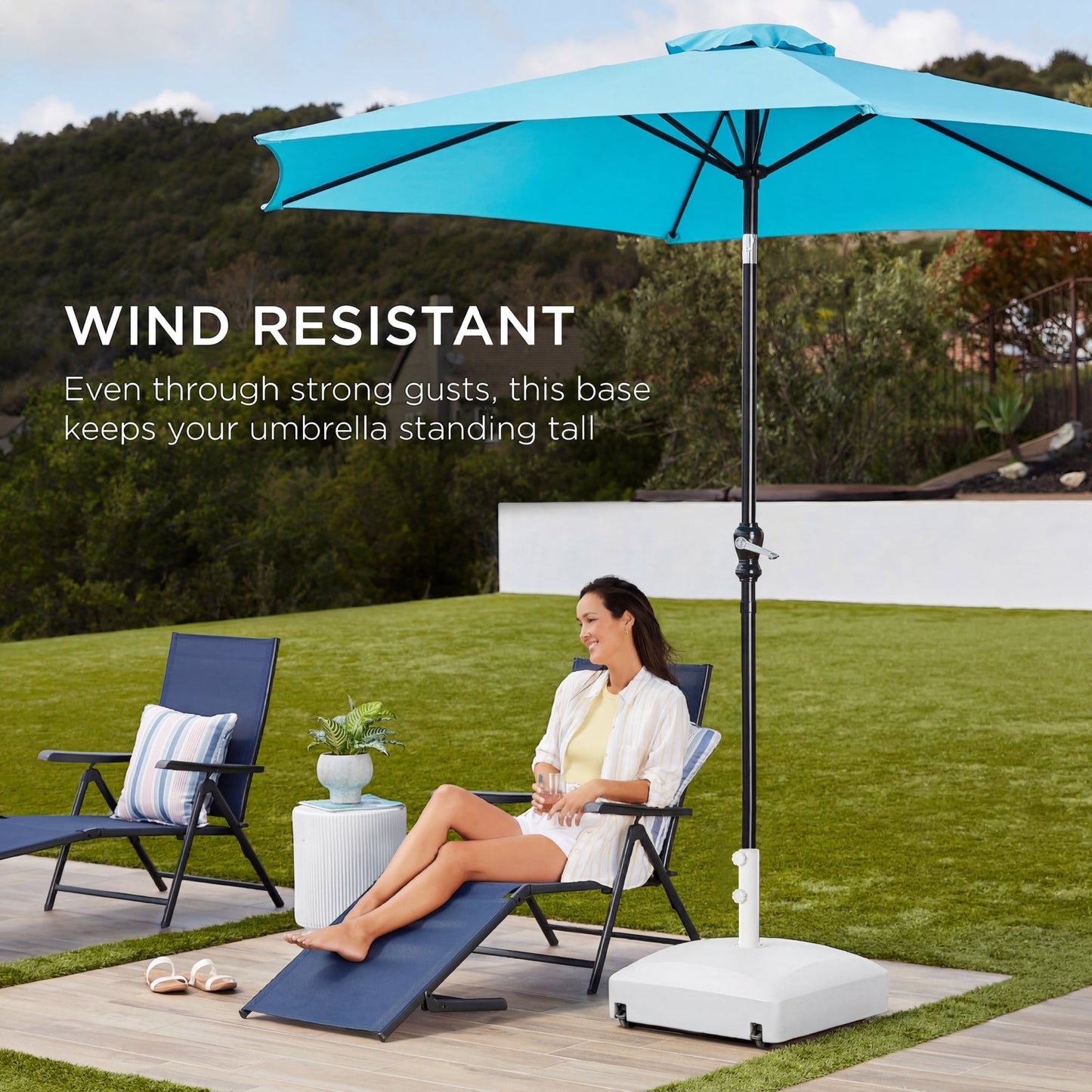 Fillable Mobile Umbrella Base Stand w/ 4 Wheels, 2 Locks, 123lb Capacity